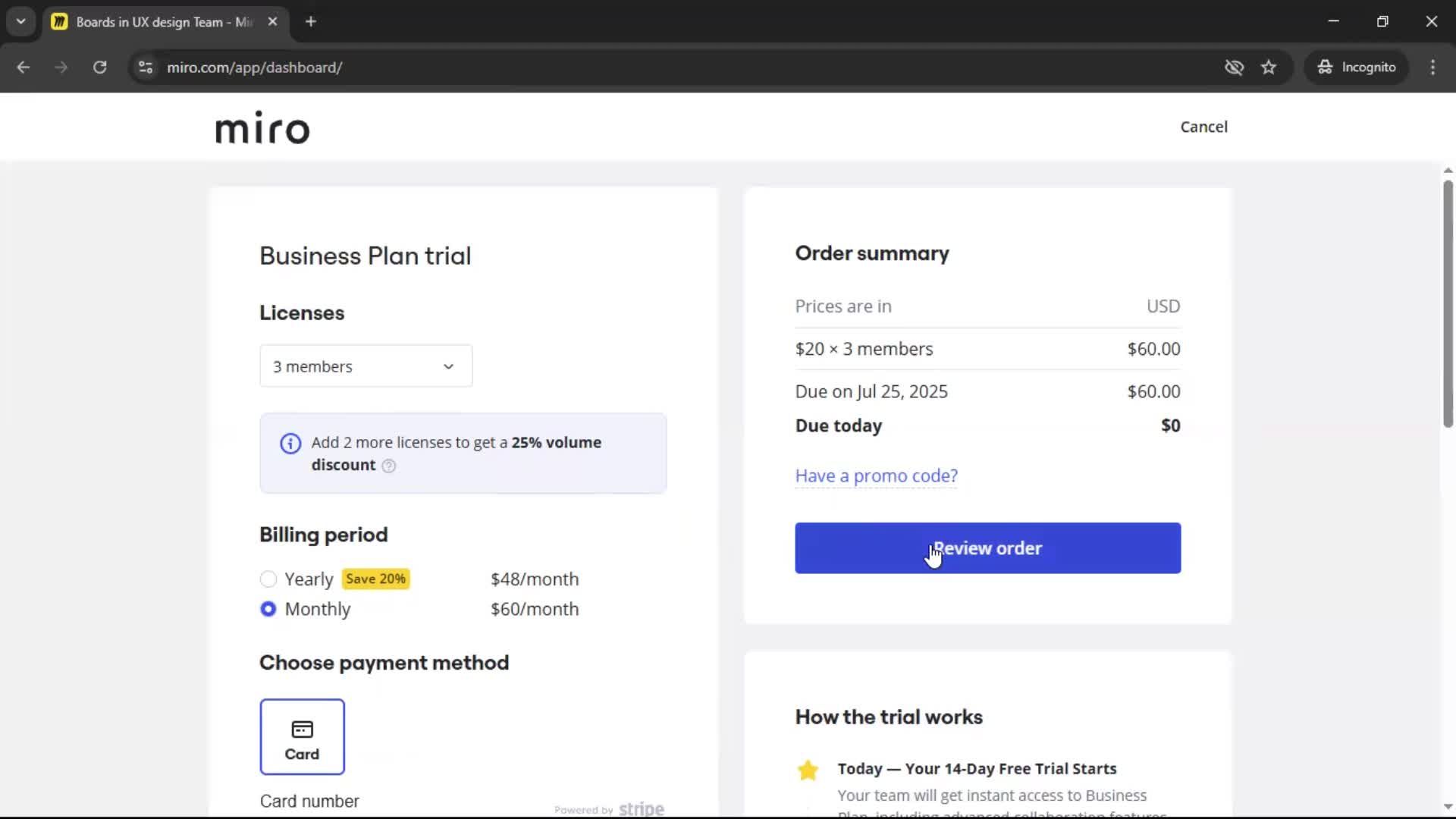 Upgrading your account screenshot