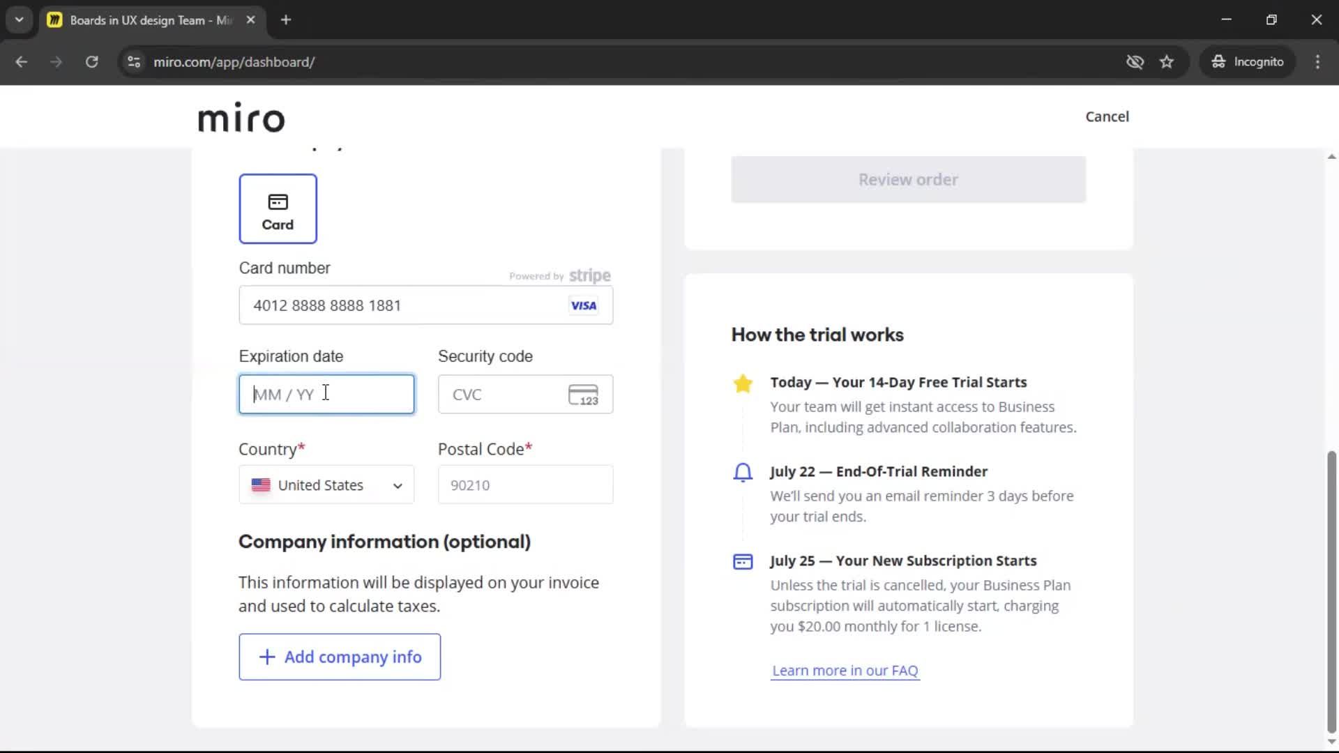 Upgrading your account screenshot