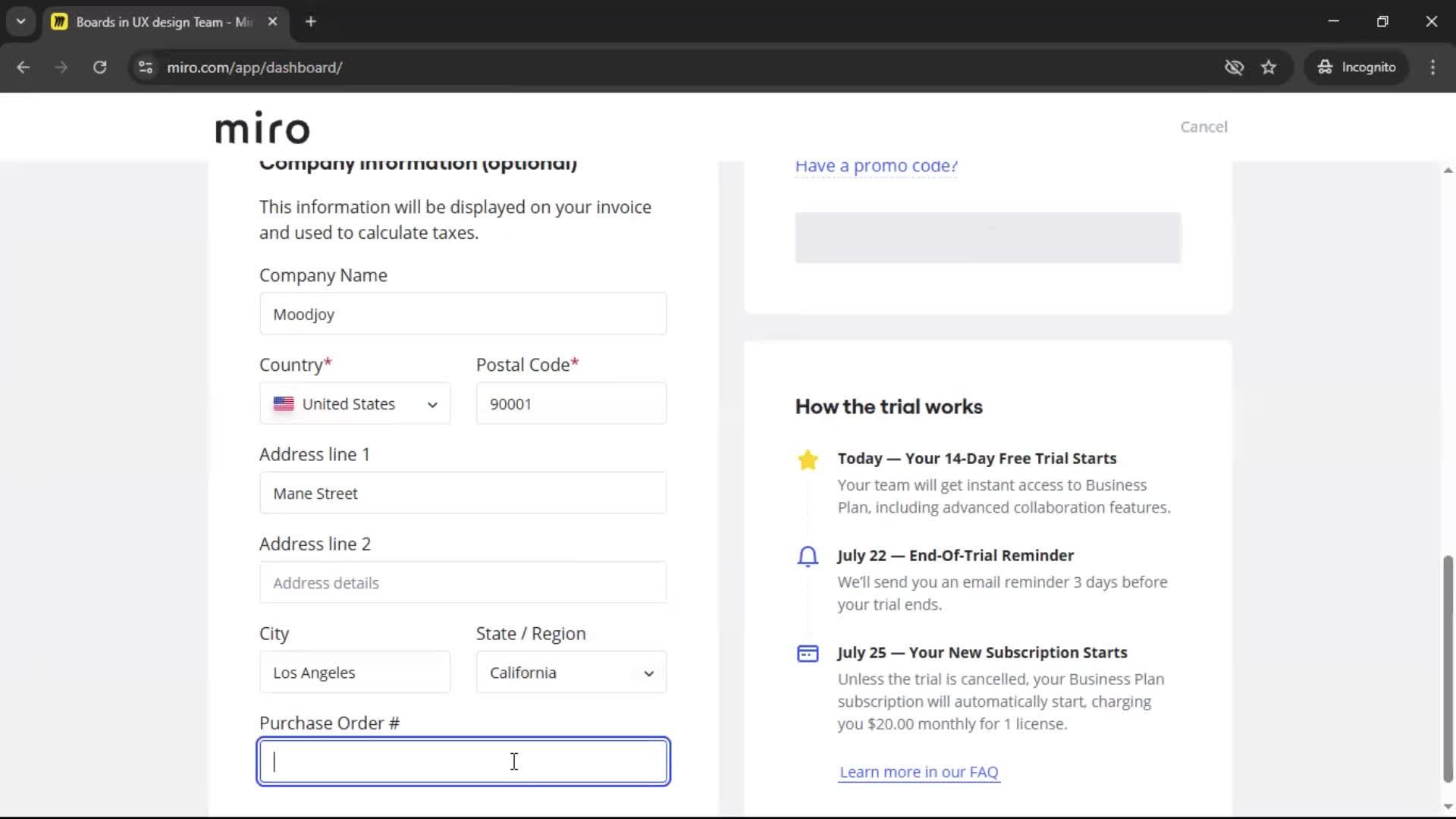 Upgrading your account screenshot