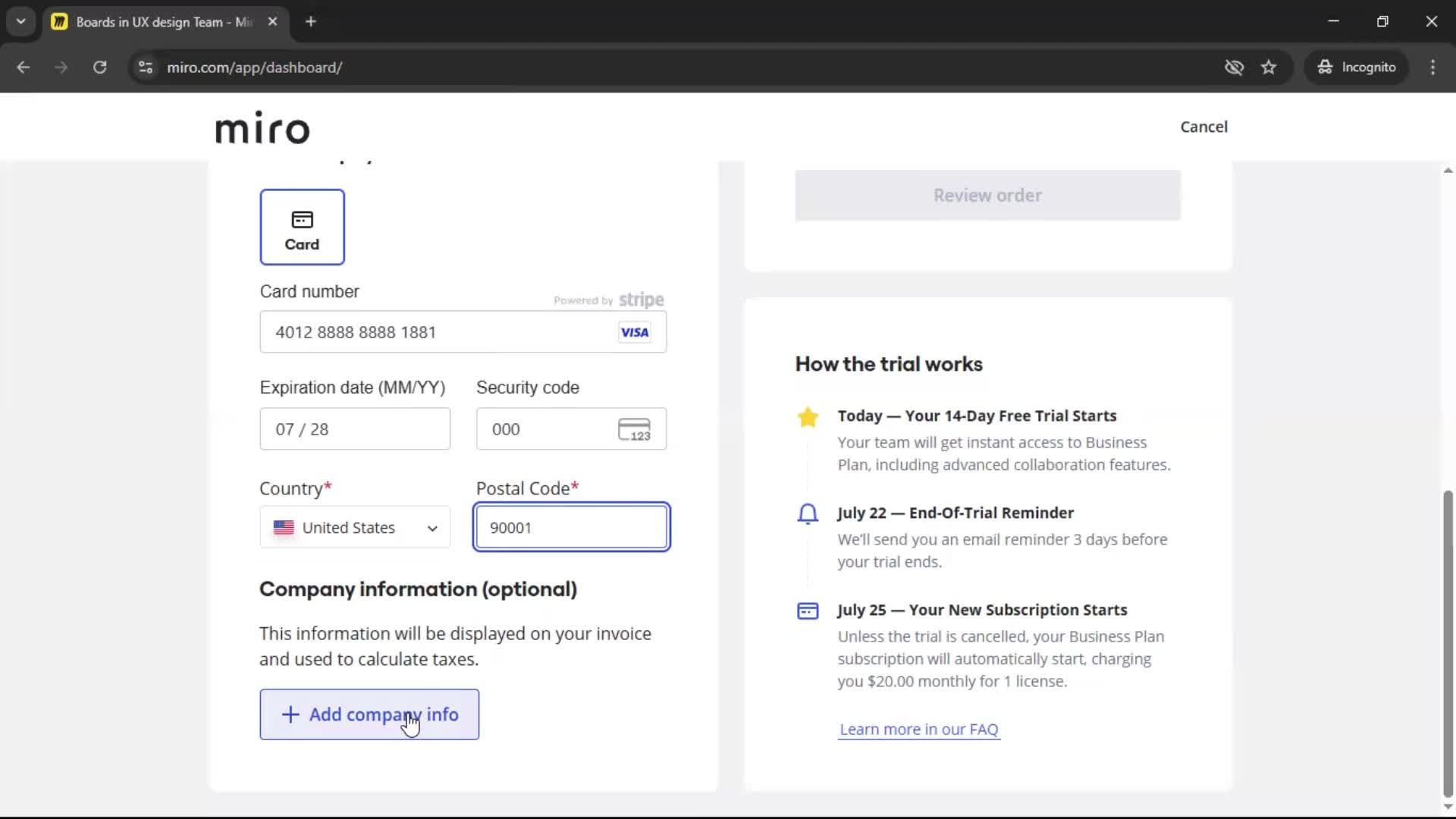 Upgrading your account screenshot