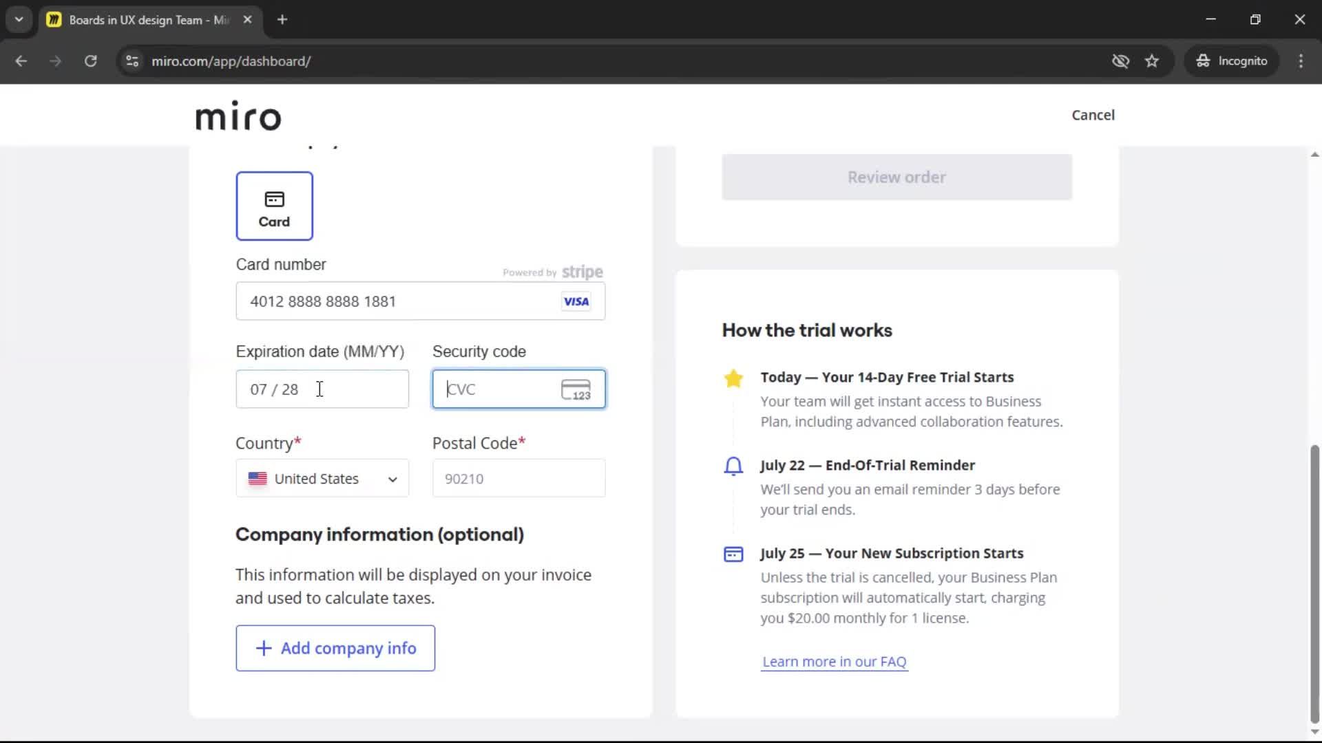 Upgrading your account screenshot