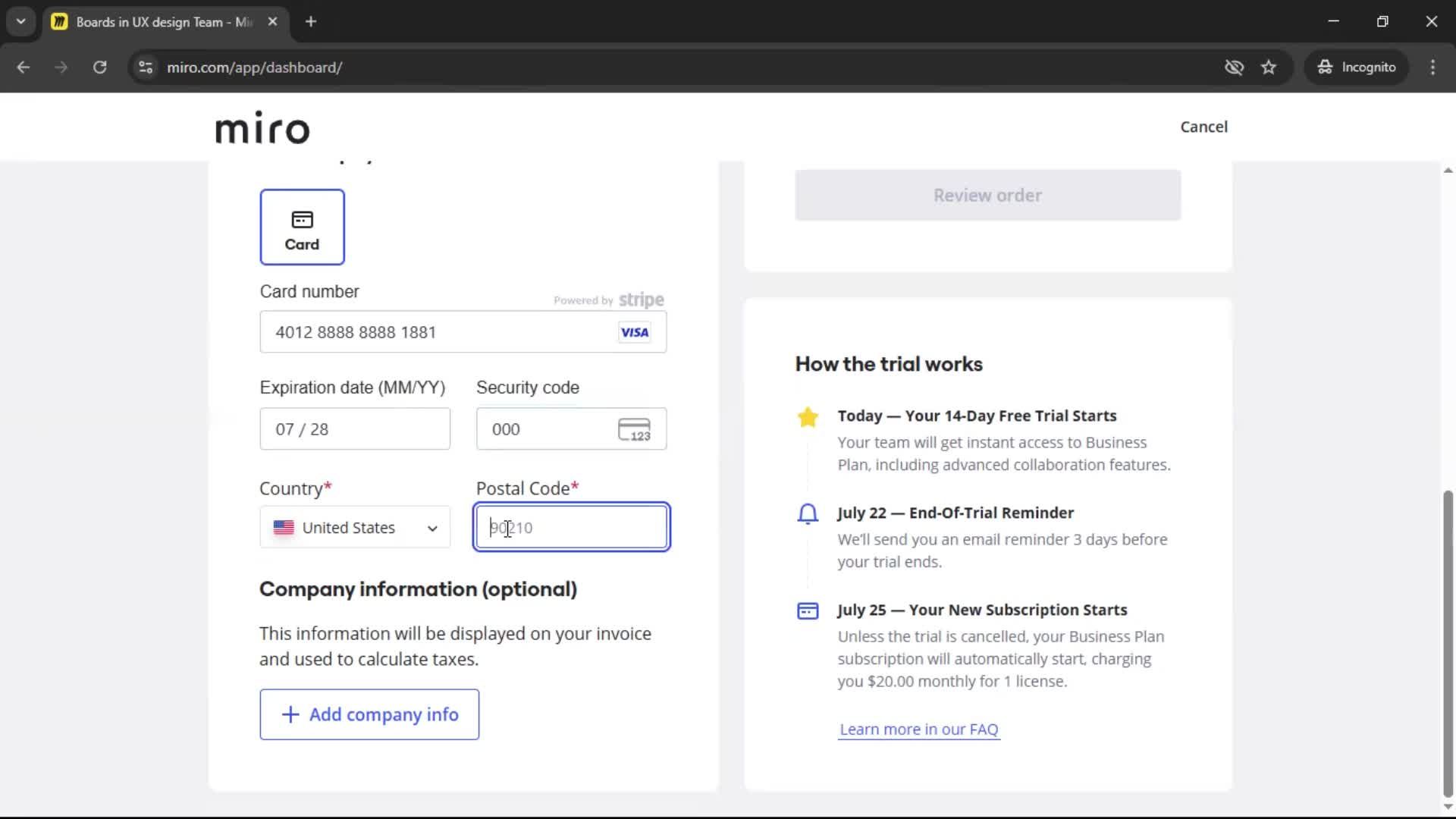 Upgrading your account screenshot
