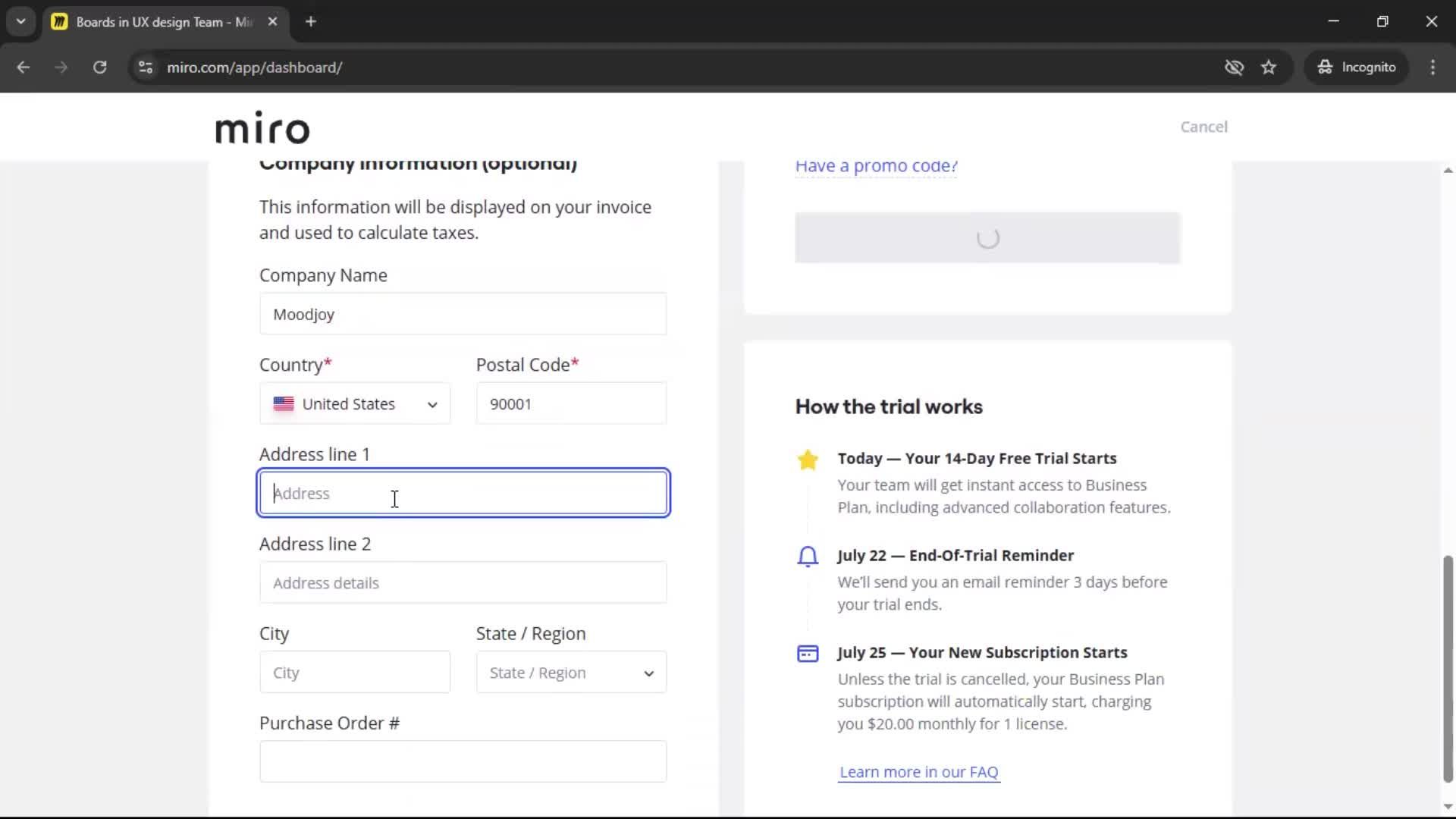 Upgrading your account screenshot