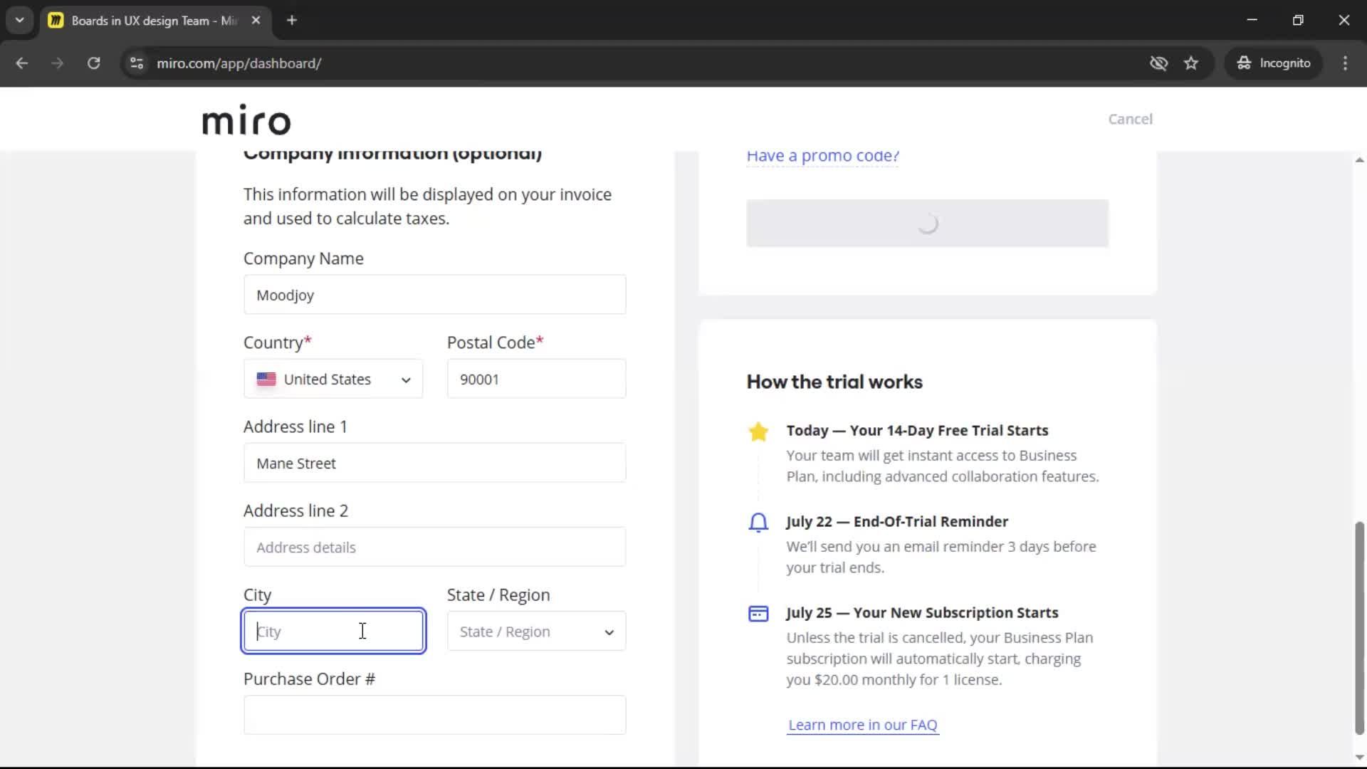 Upgrading your account screenshot