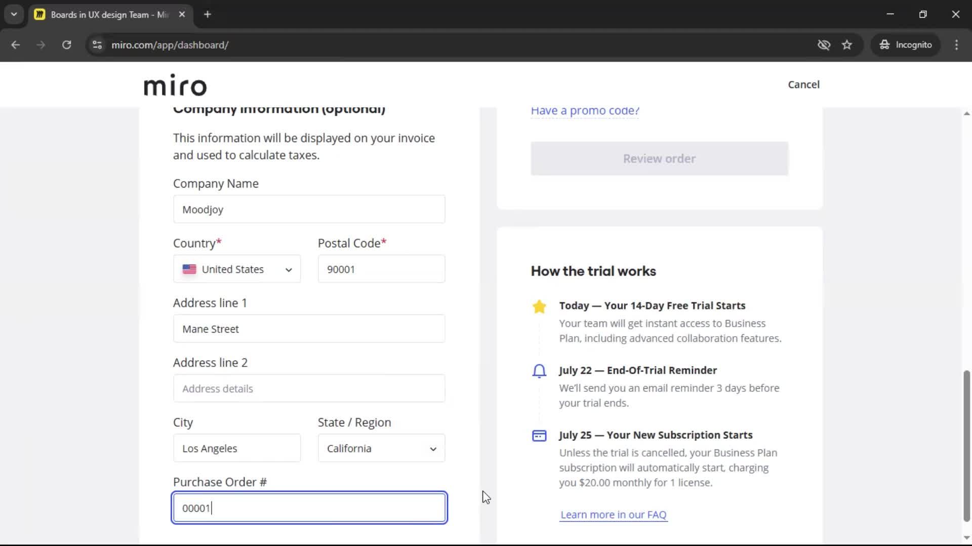 Upgrading your account screenshot