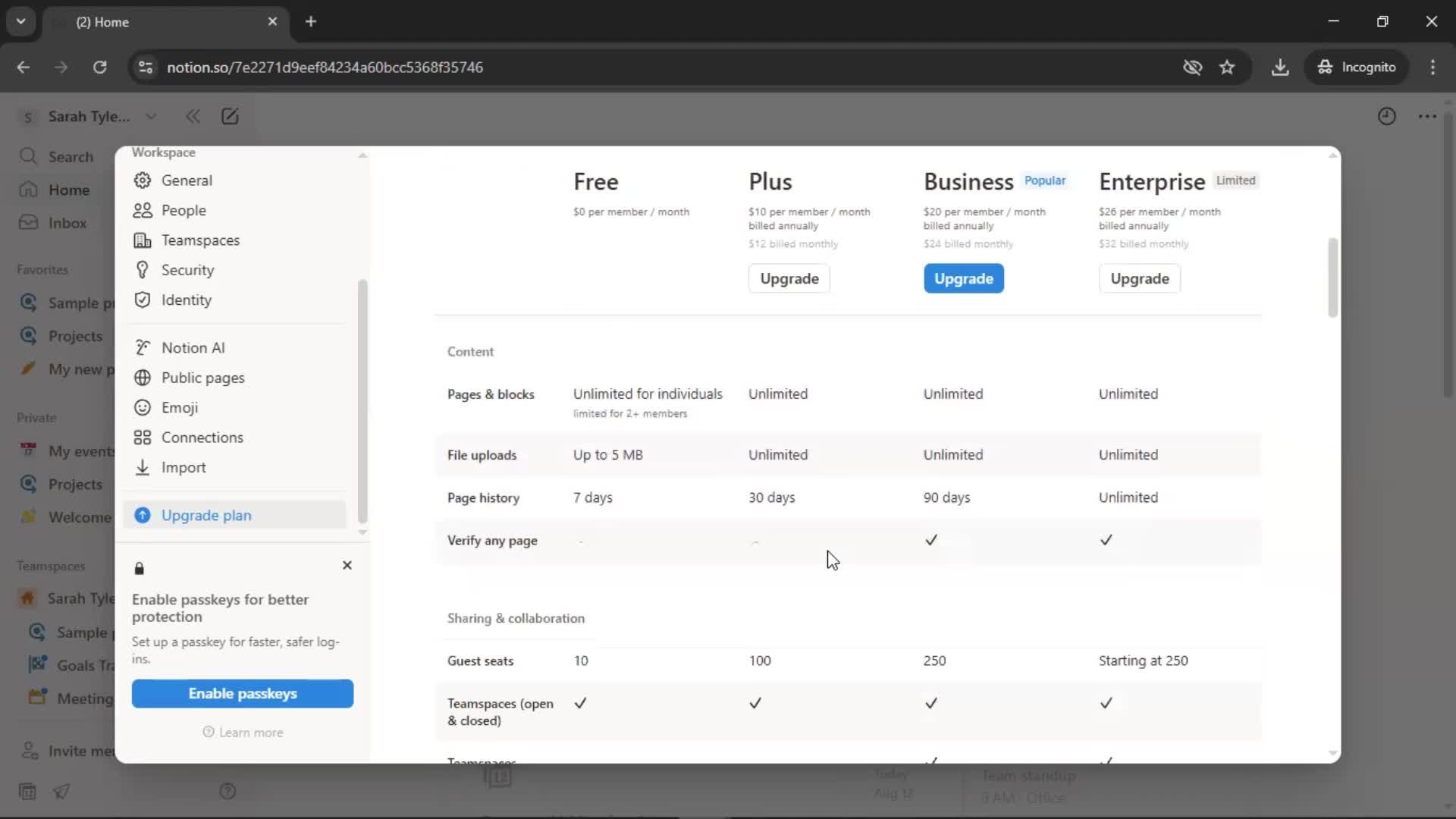 Upgrading your account screenshot