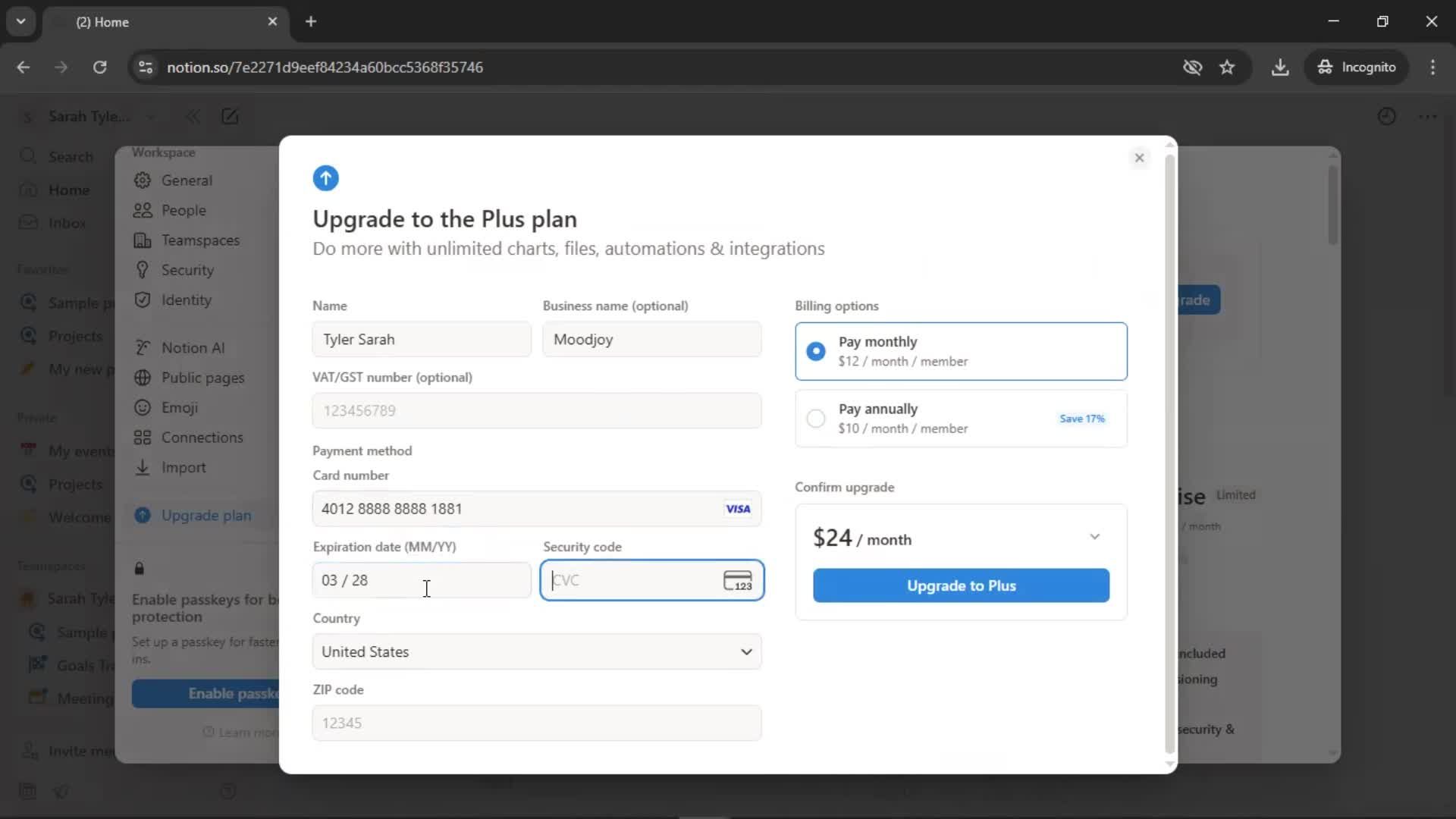 Upgrading your account screenshot