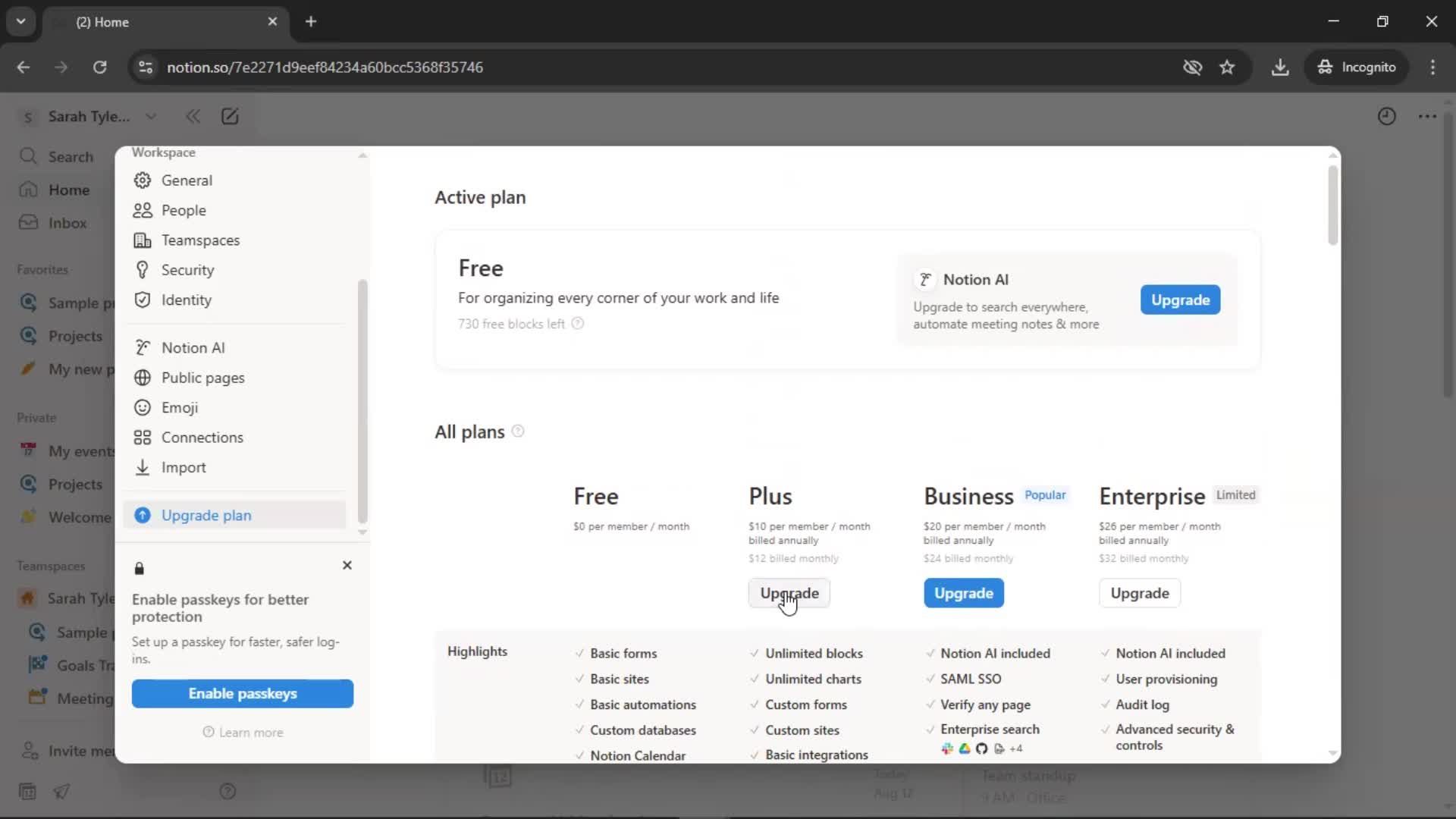 Upgrading your account screenshot
