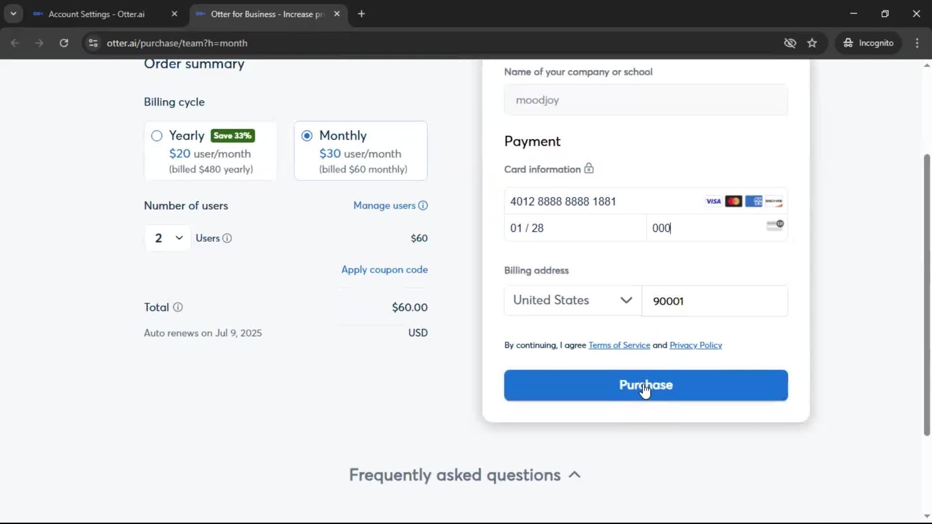Upgrading your account screenshot