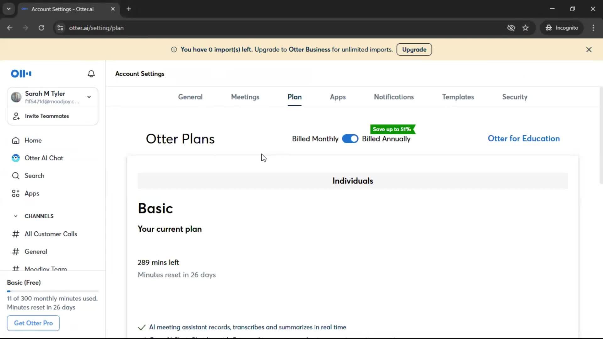 Upgrading your account screenshot