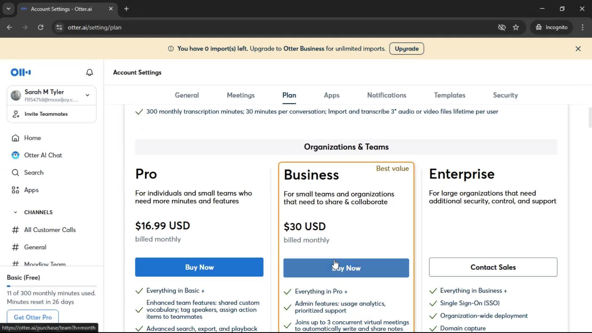 Upgrading your account screenshot