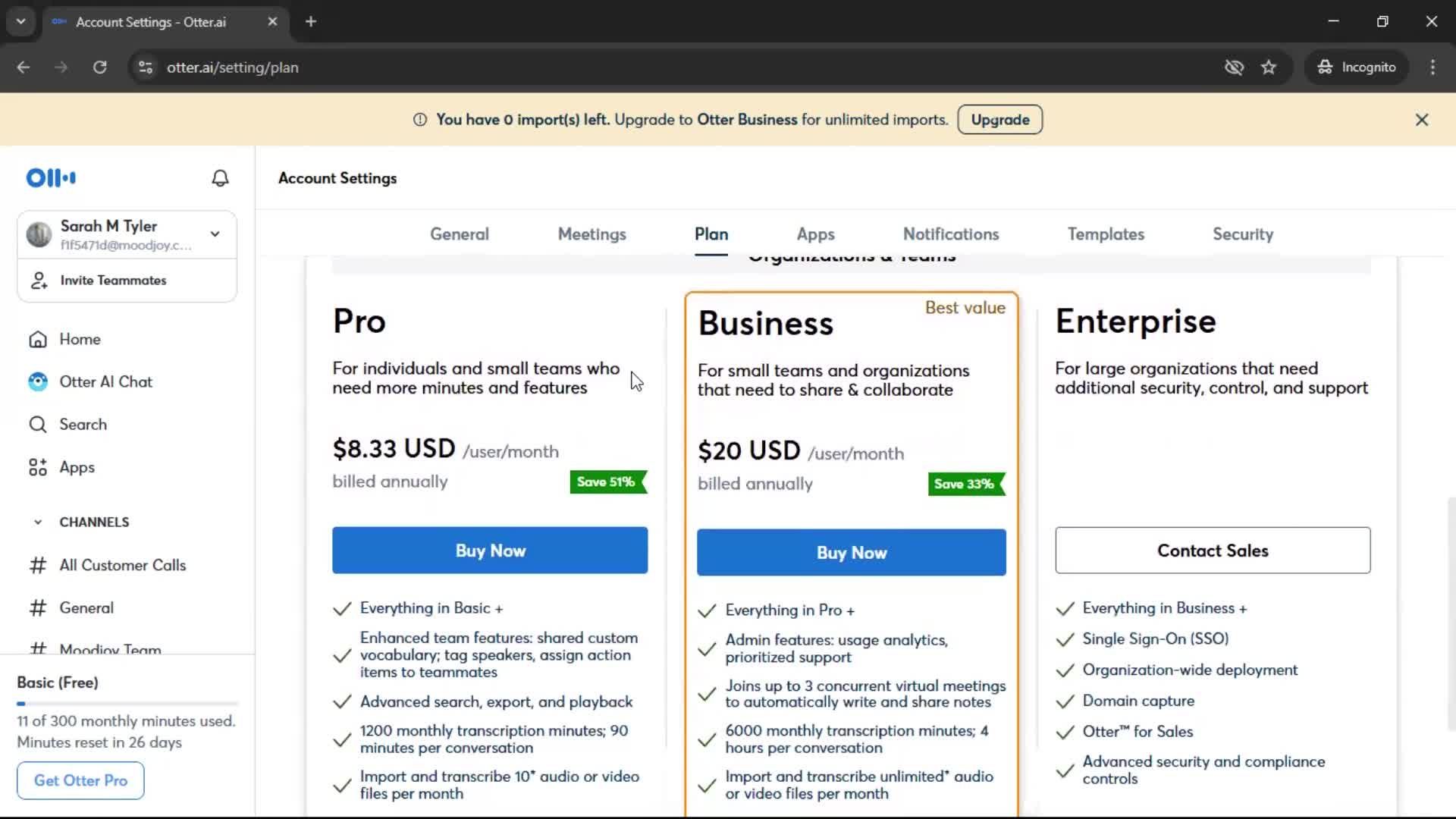 Upgrading your account screenshot