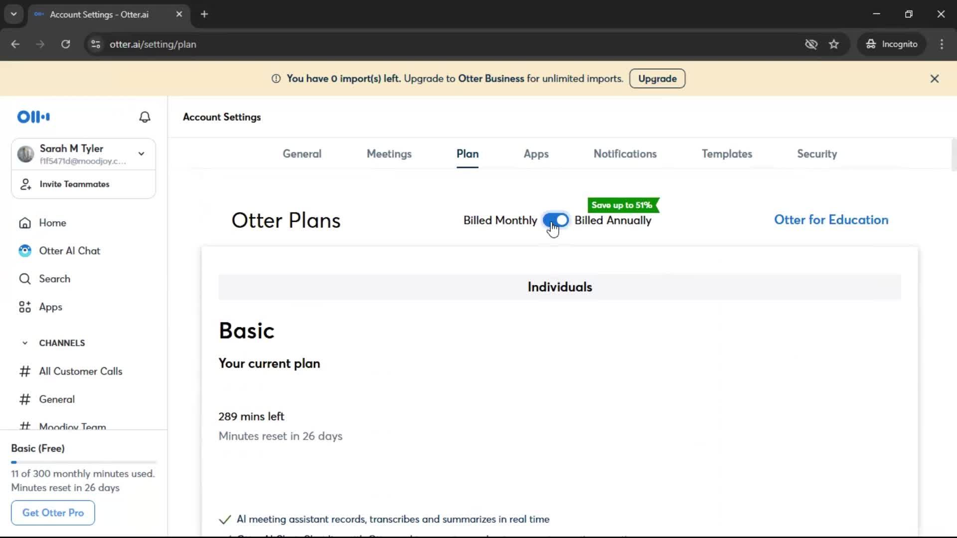 Upgrading your account screenshot