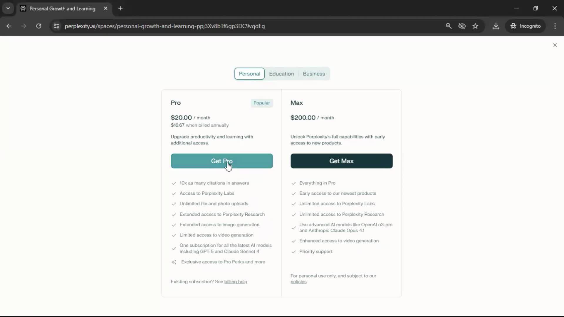 Upgrading your account screenshot