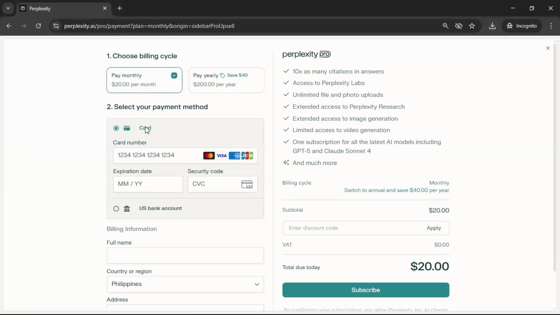 Upgrading your account screenshot