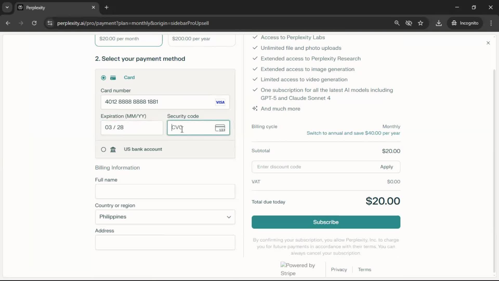 Upgrading your account screenshot