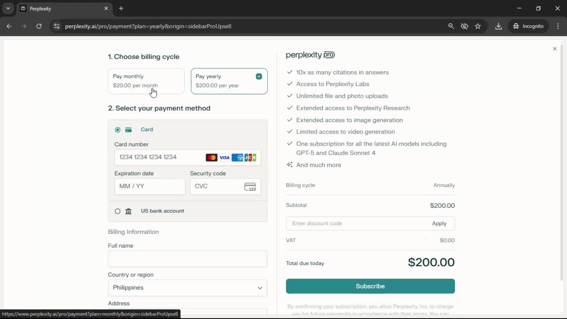 Upgrading your account screenshot