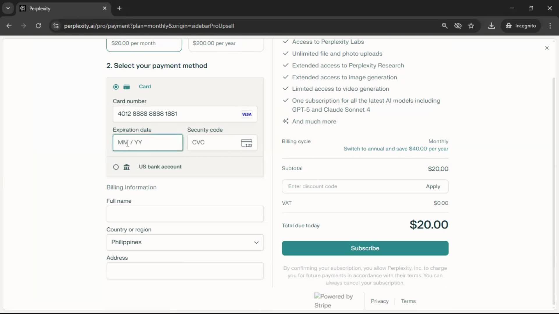 Upgrading your account screenshot