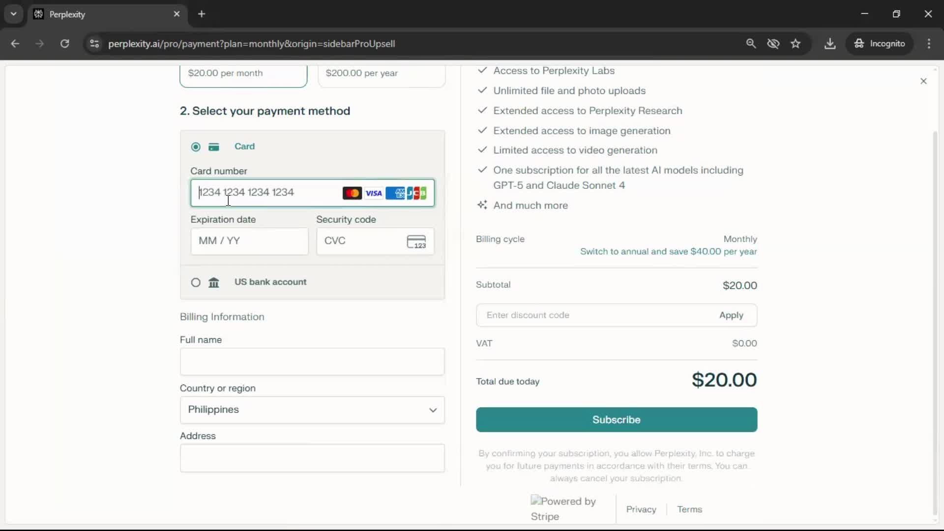 Upgrading your account screenshot