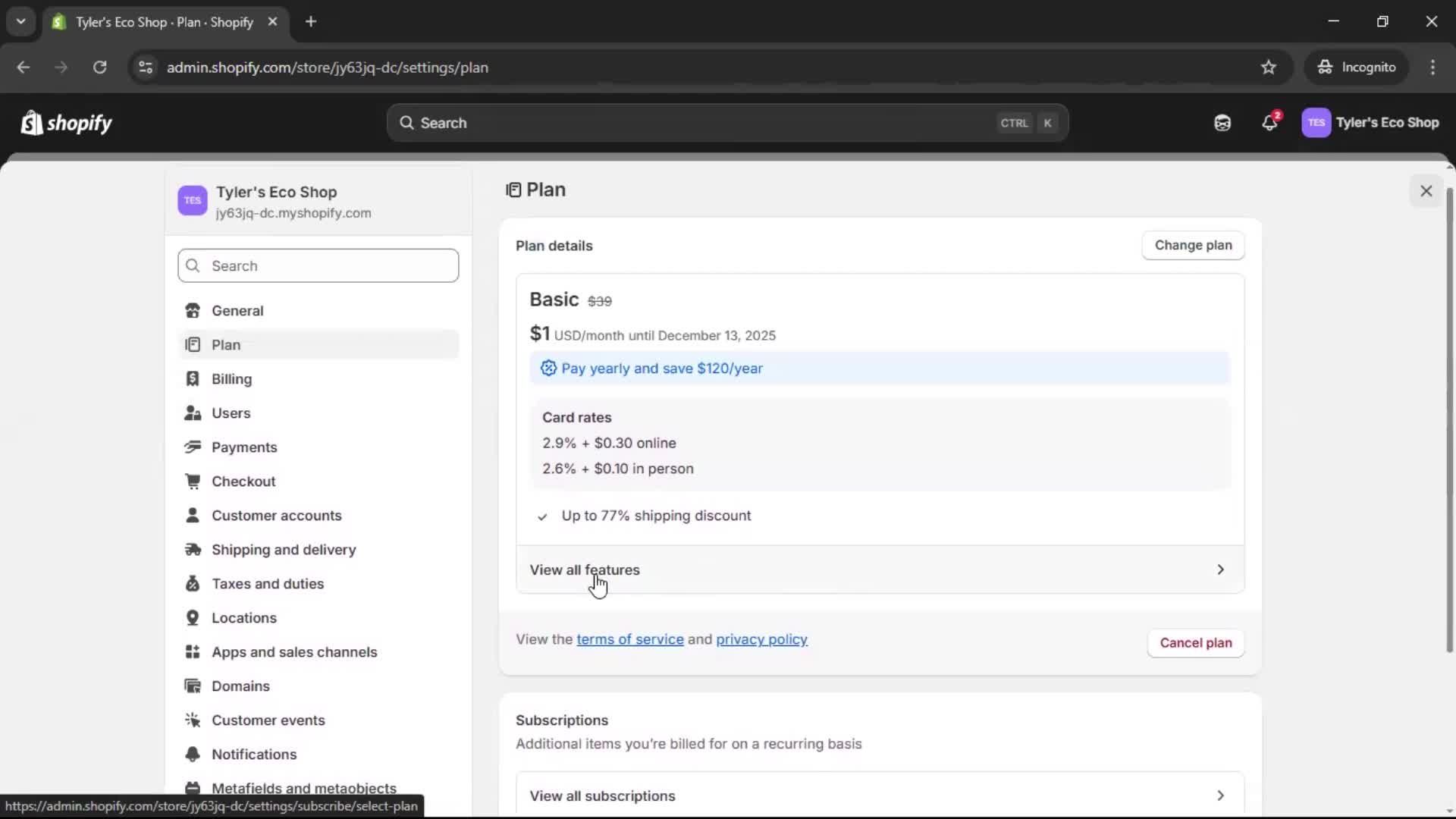 Shopify screenshot