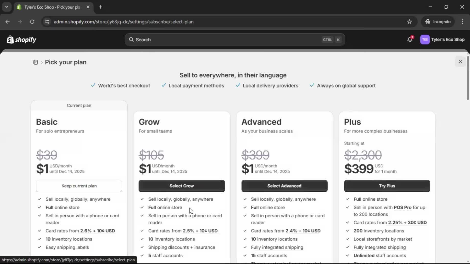 Upgrading your account on Shopify video thumbnail
