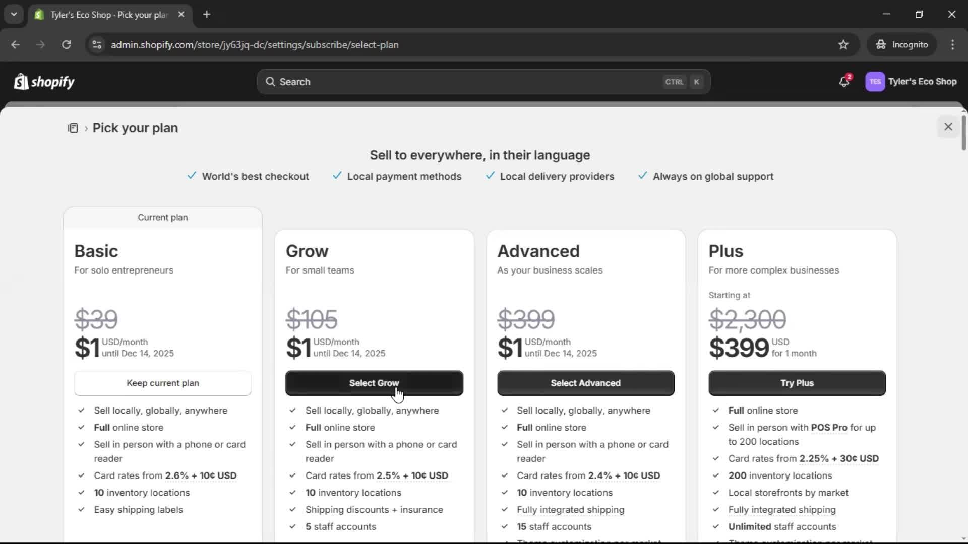 Upgrading your account on Shopify video thumbnail