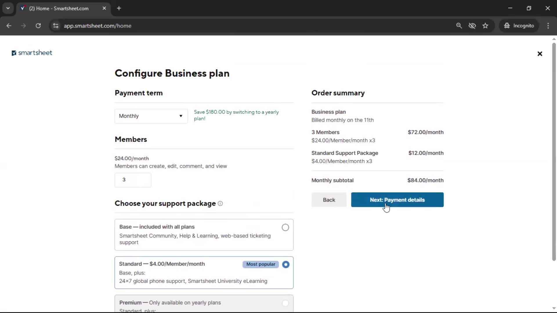 Upgrading your account screenshot