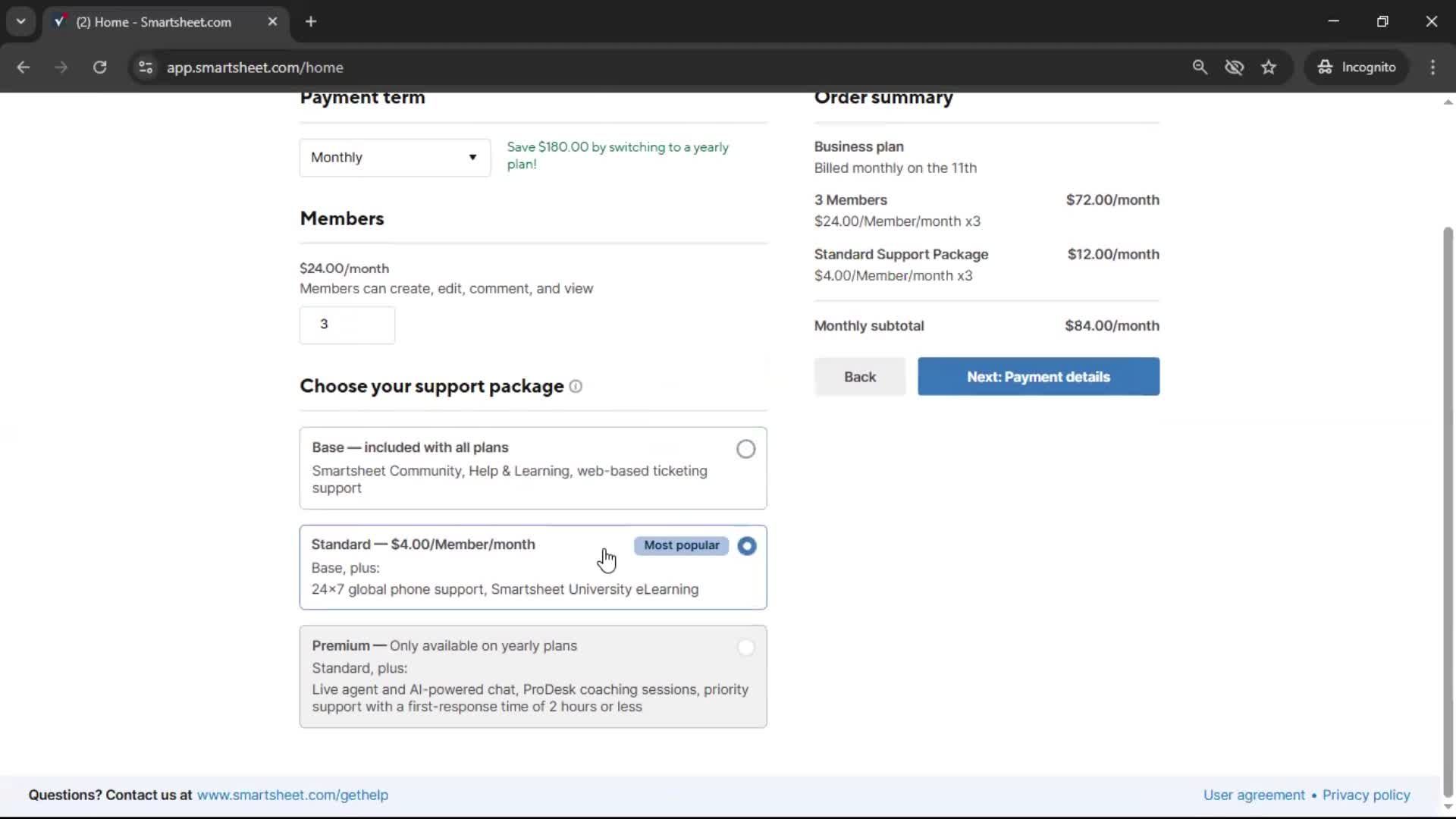 Upgrading your account screenshot