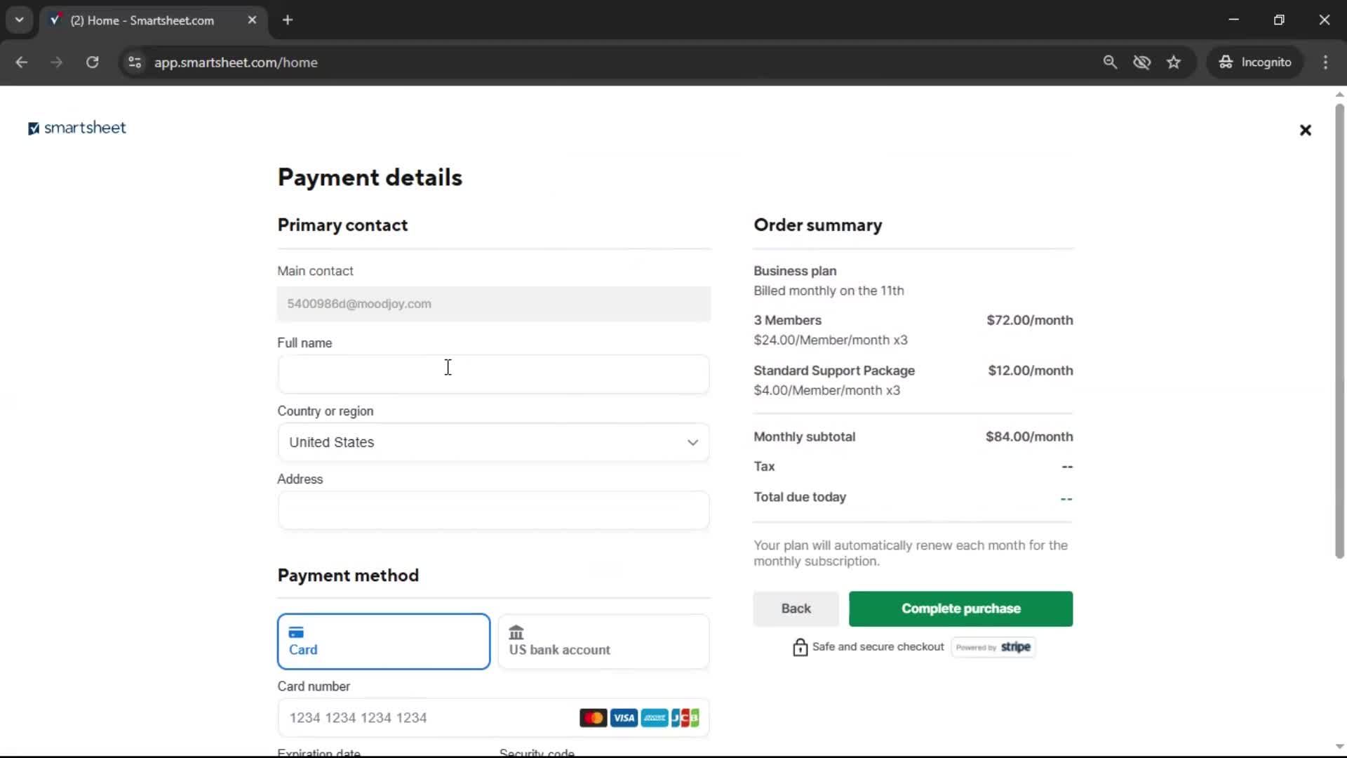 Upgrading your account screenshot