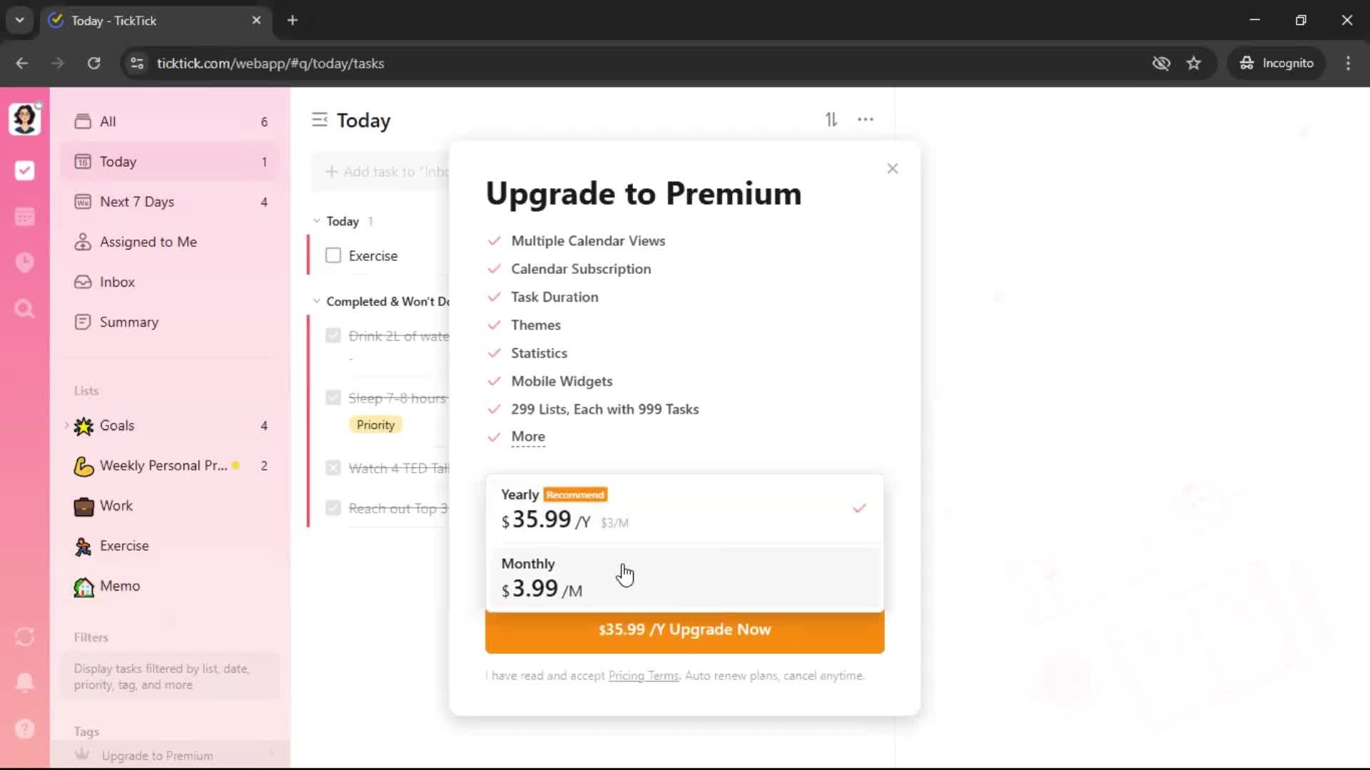 Upgrading your account screenshot