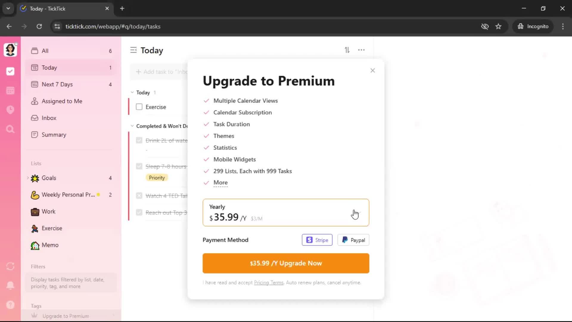 Upgrading your account screenshot
