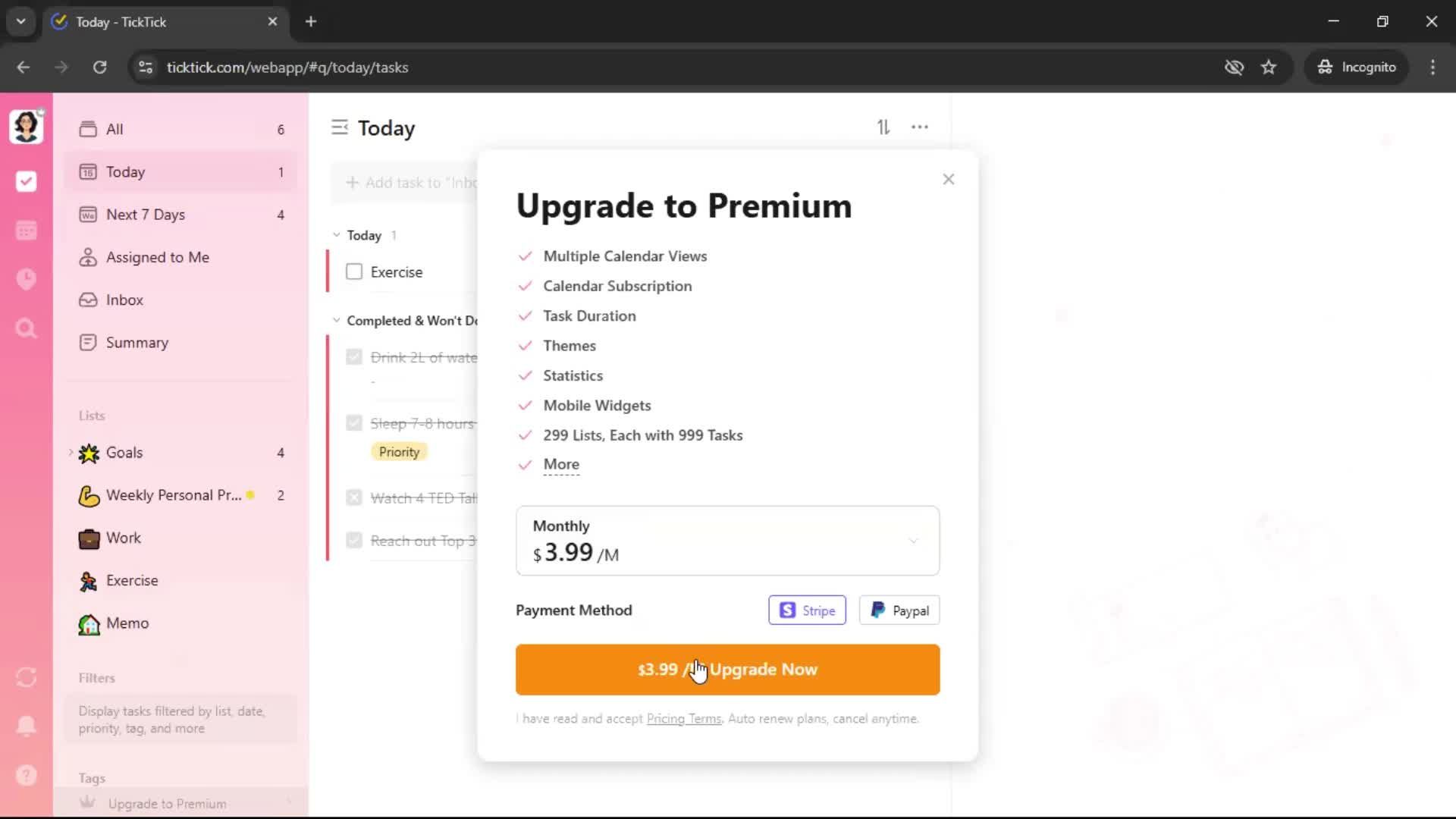 Upgrading your account screenshot