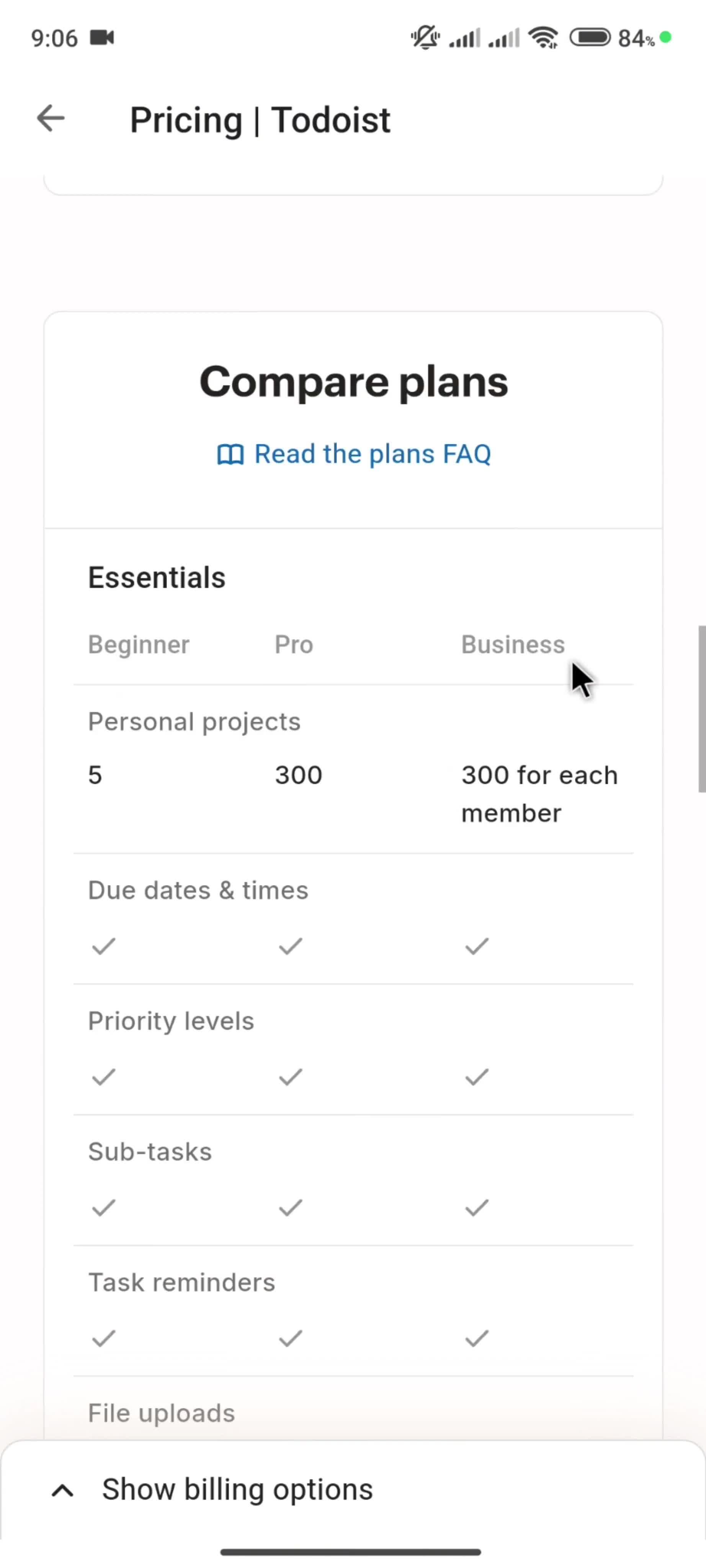 Upgrading your account screenshot
