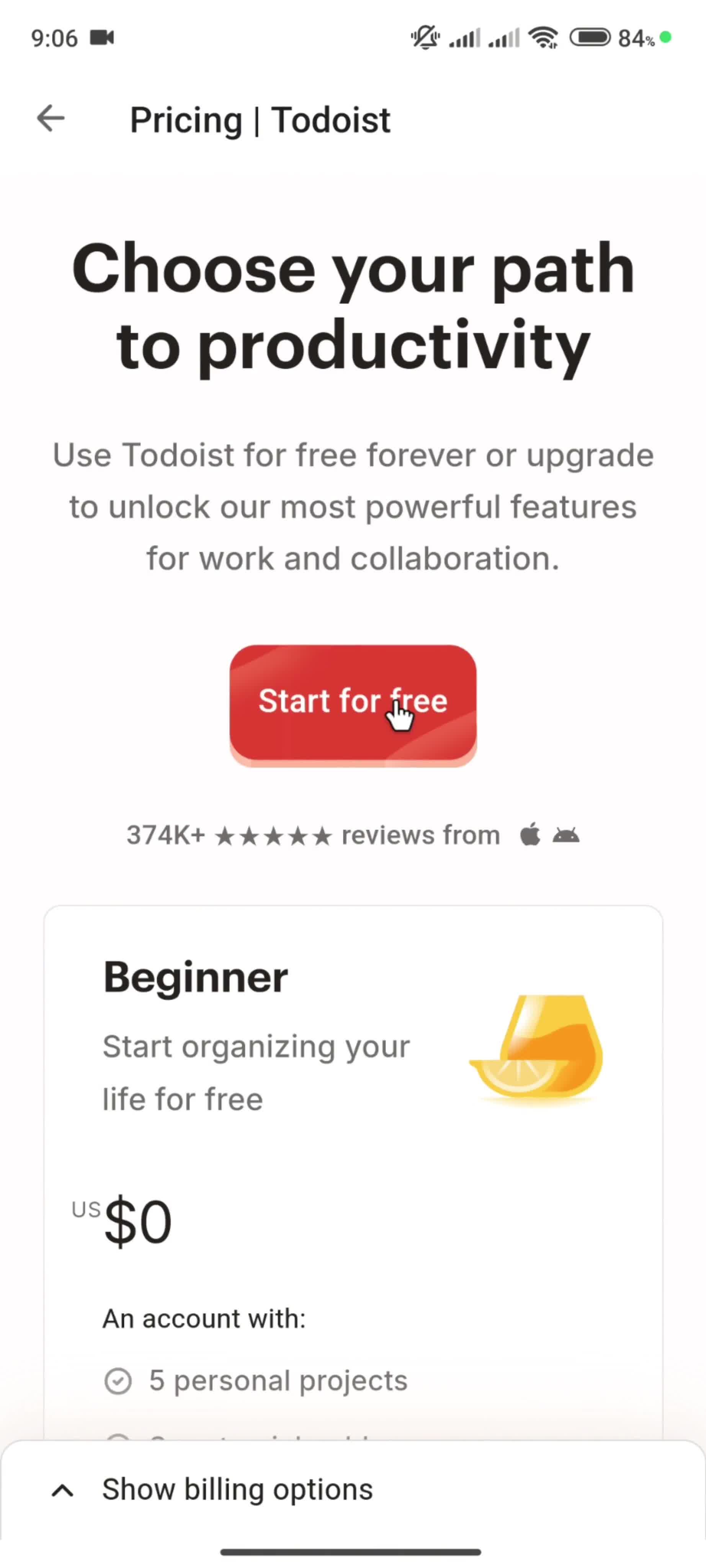 Upgrading your account screenshot