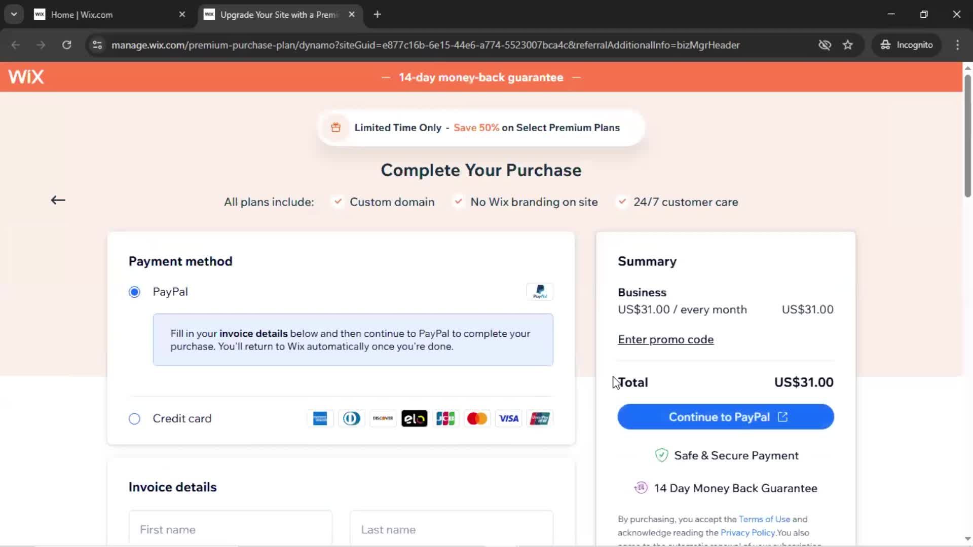 Upgrading your account screenshot