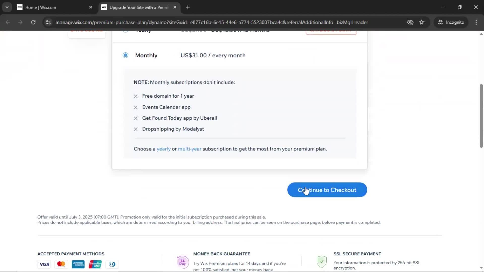 Upgrading your account screenshot