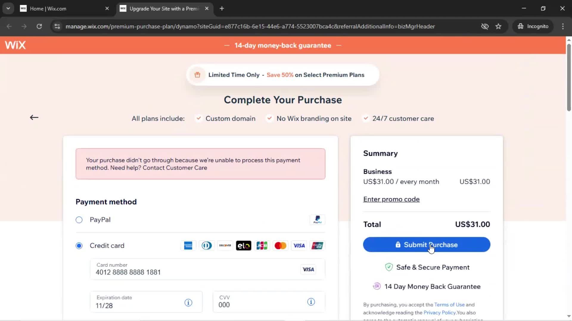 Upgrading your account screenshot