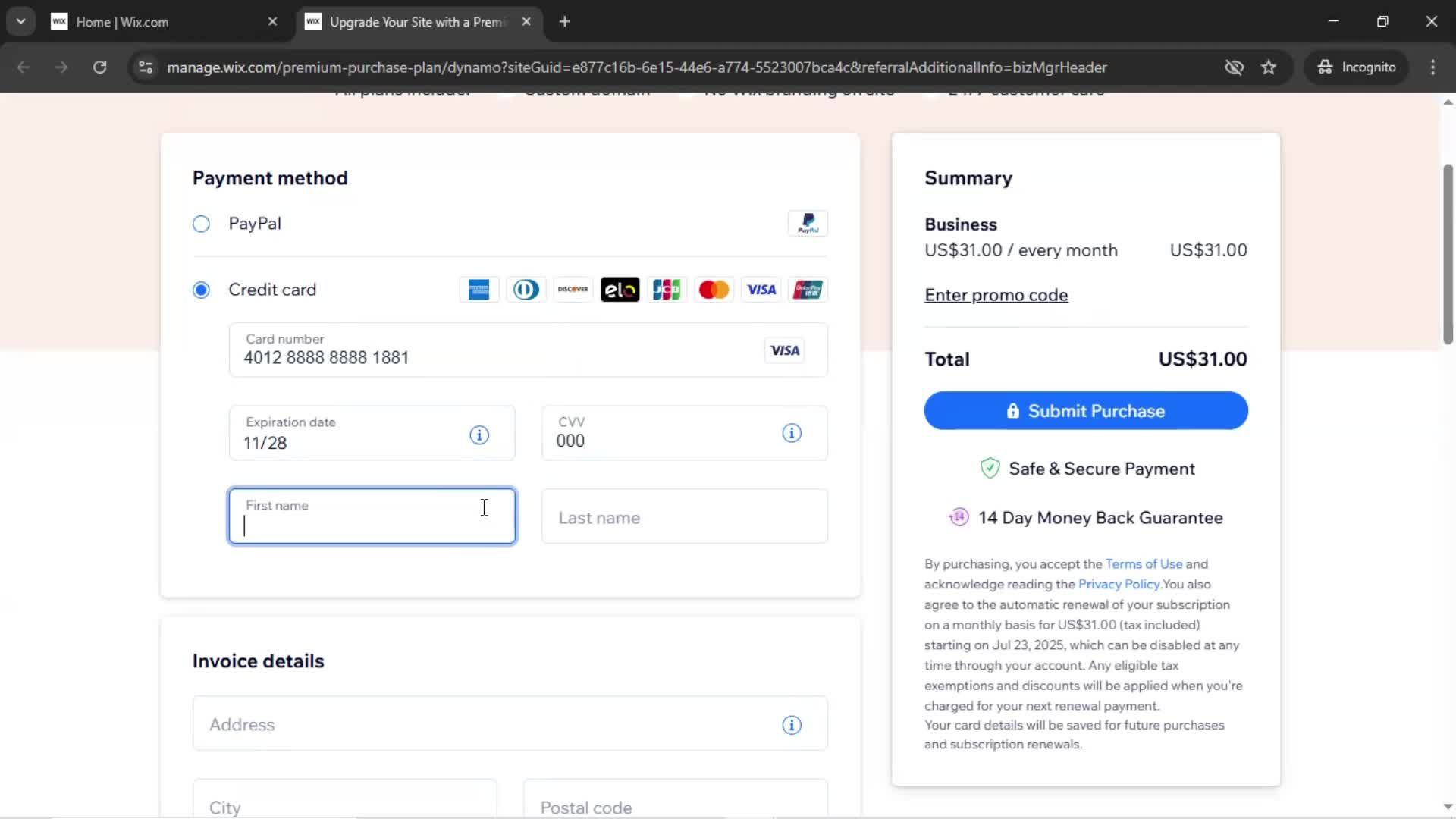 Upgrading your account screenshot