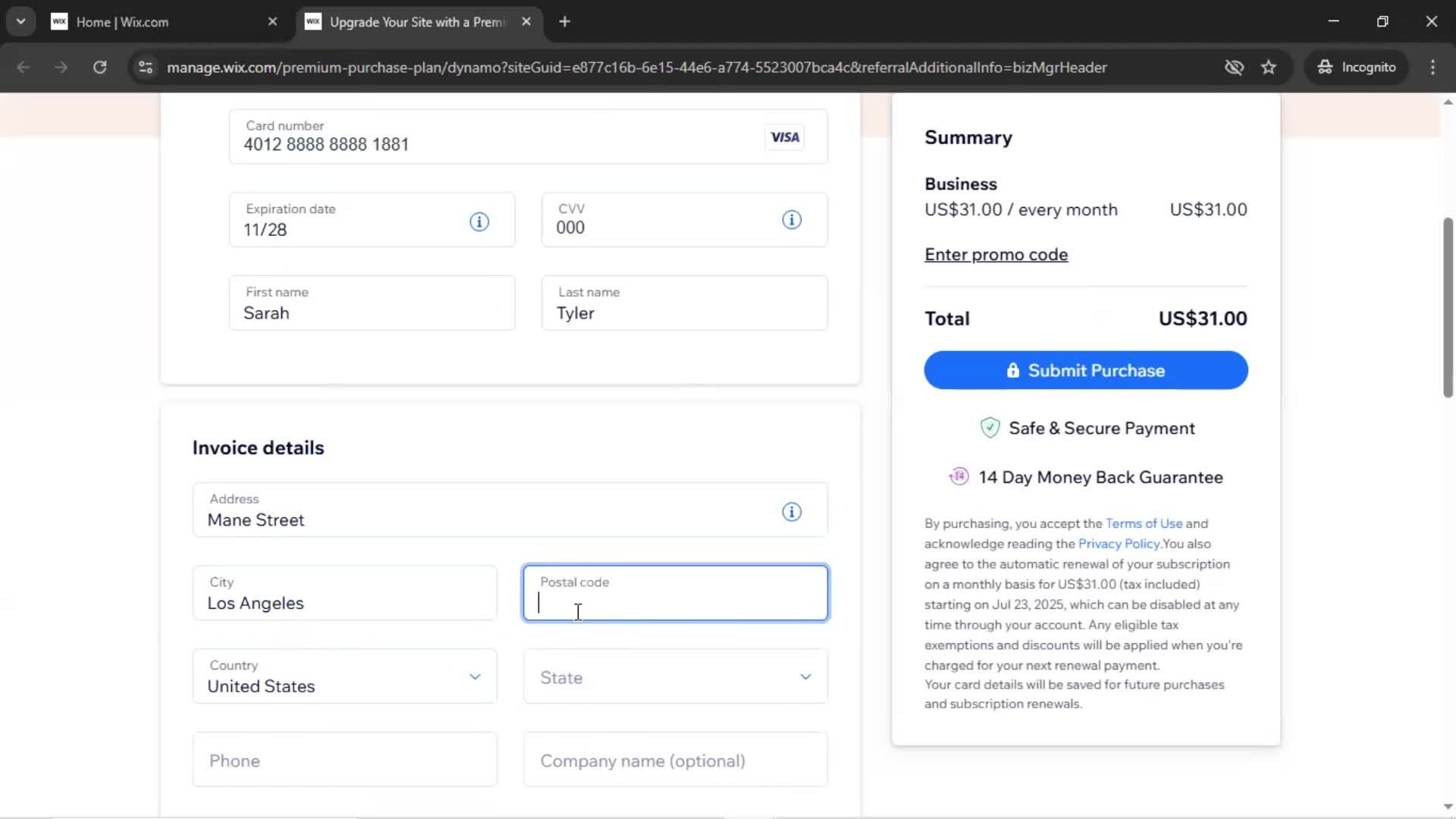 Upgrading your account screenshot