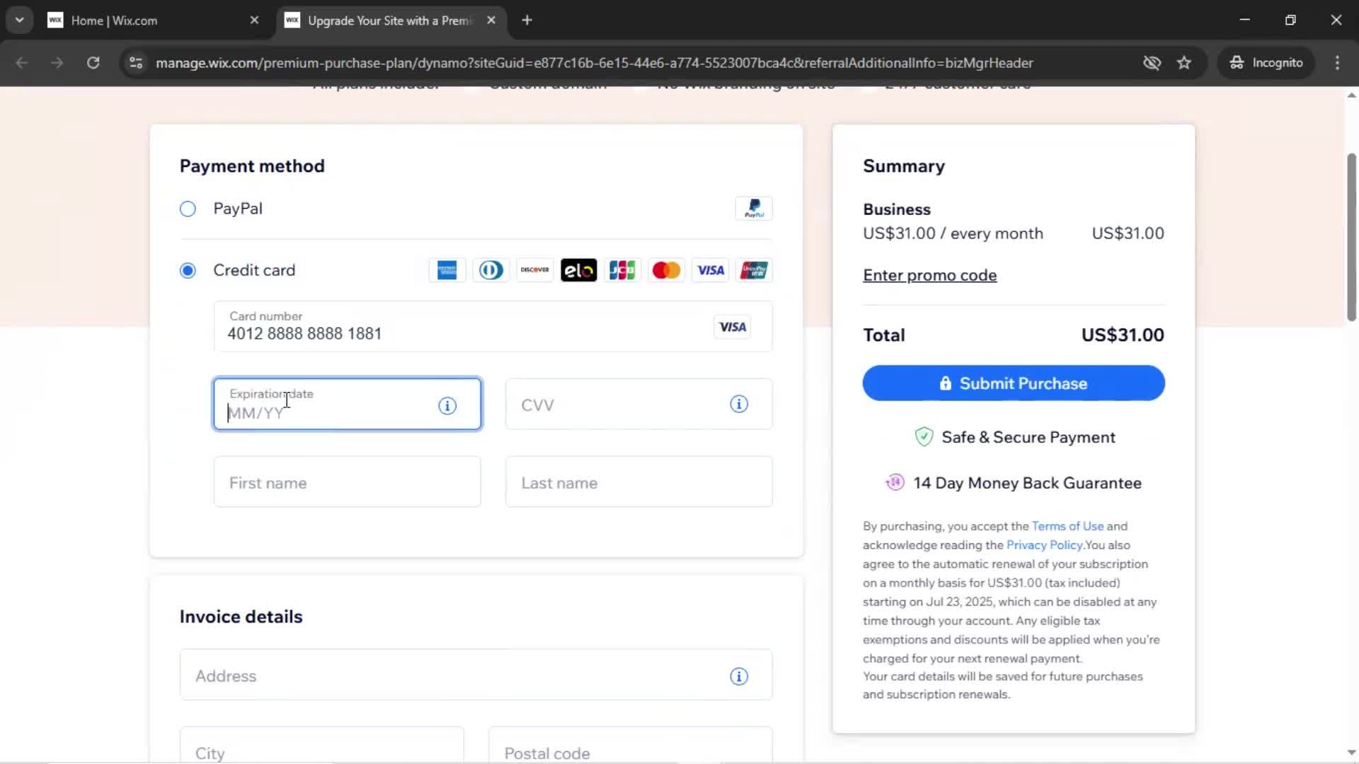 Upgrading your account screenshot
