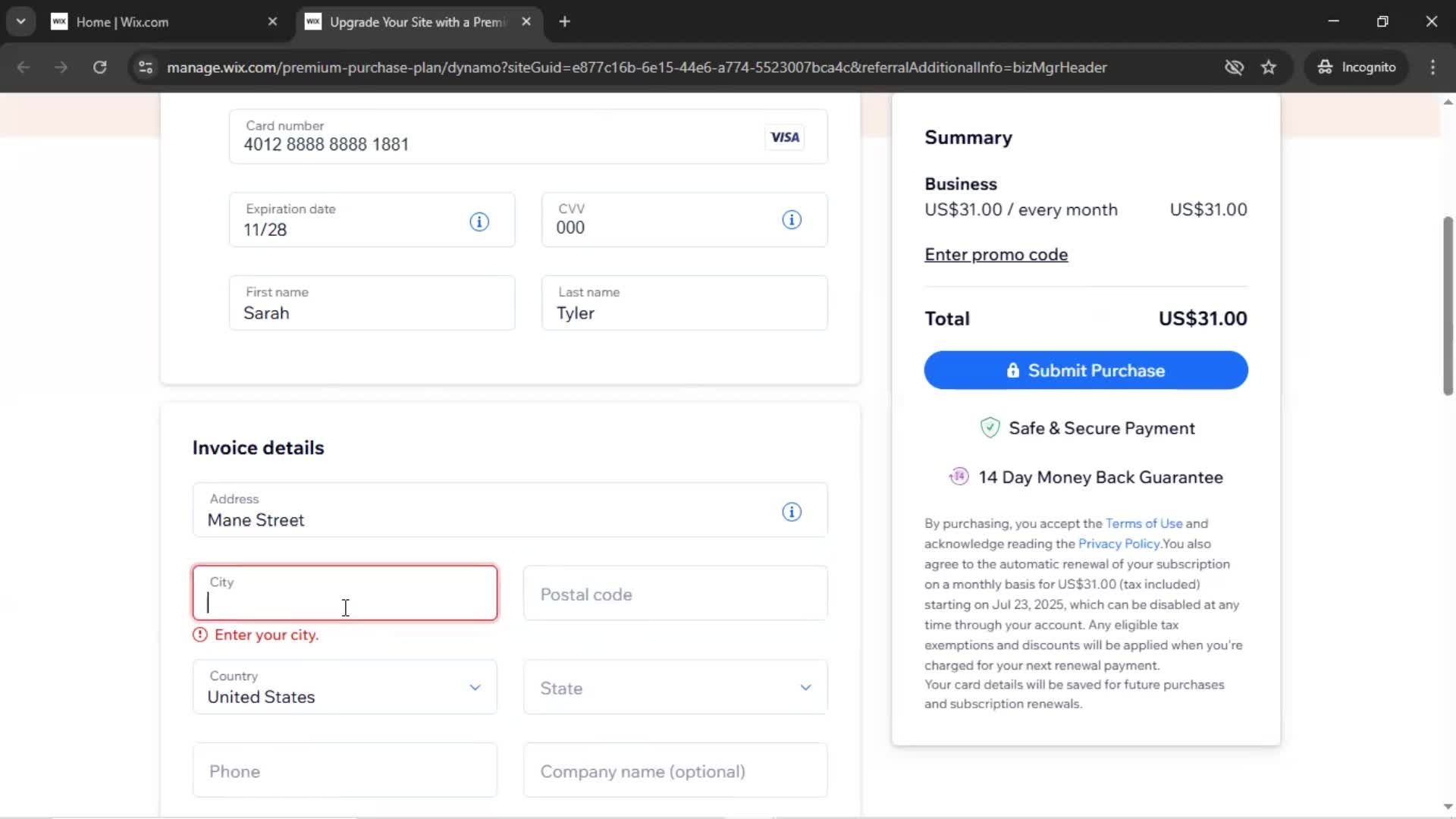 Upgrading your account screenshot