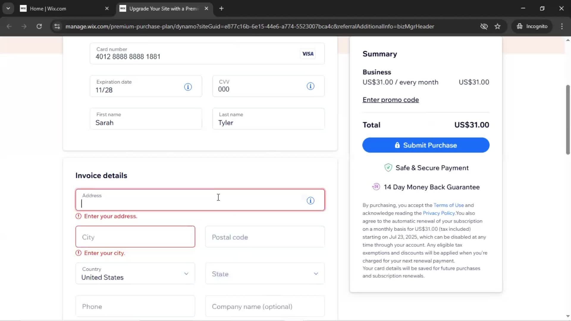 Upgrading your account screenshot