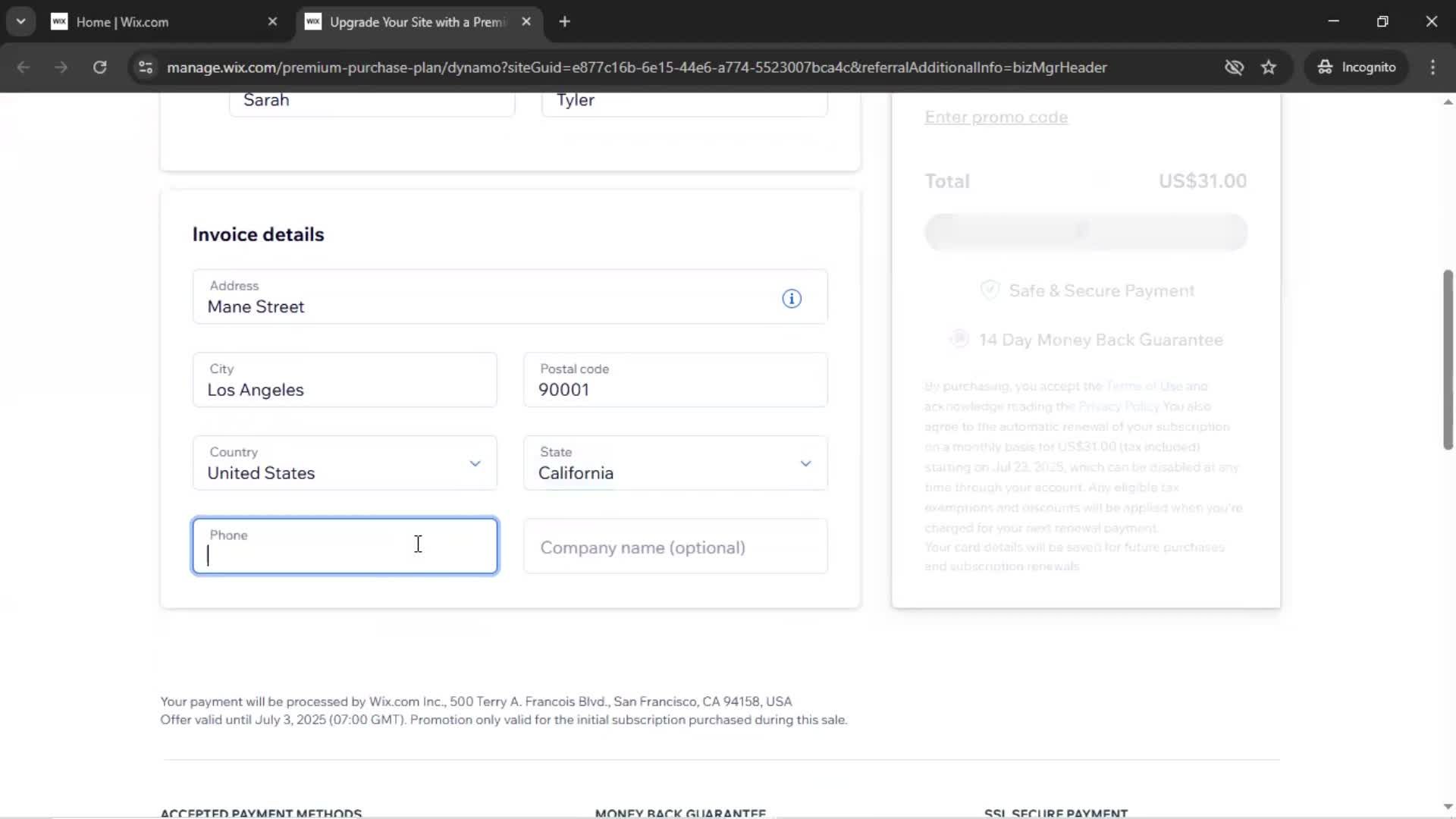 Upgrading your account screenshot