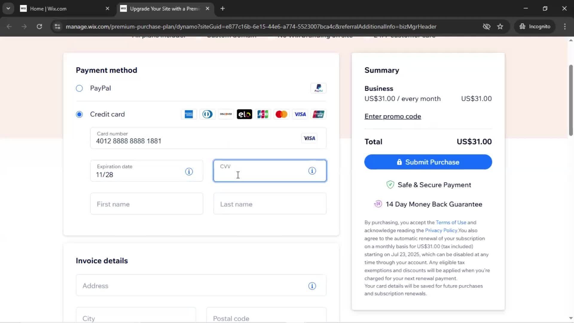 Upgrading your account screenshot