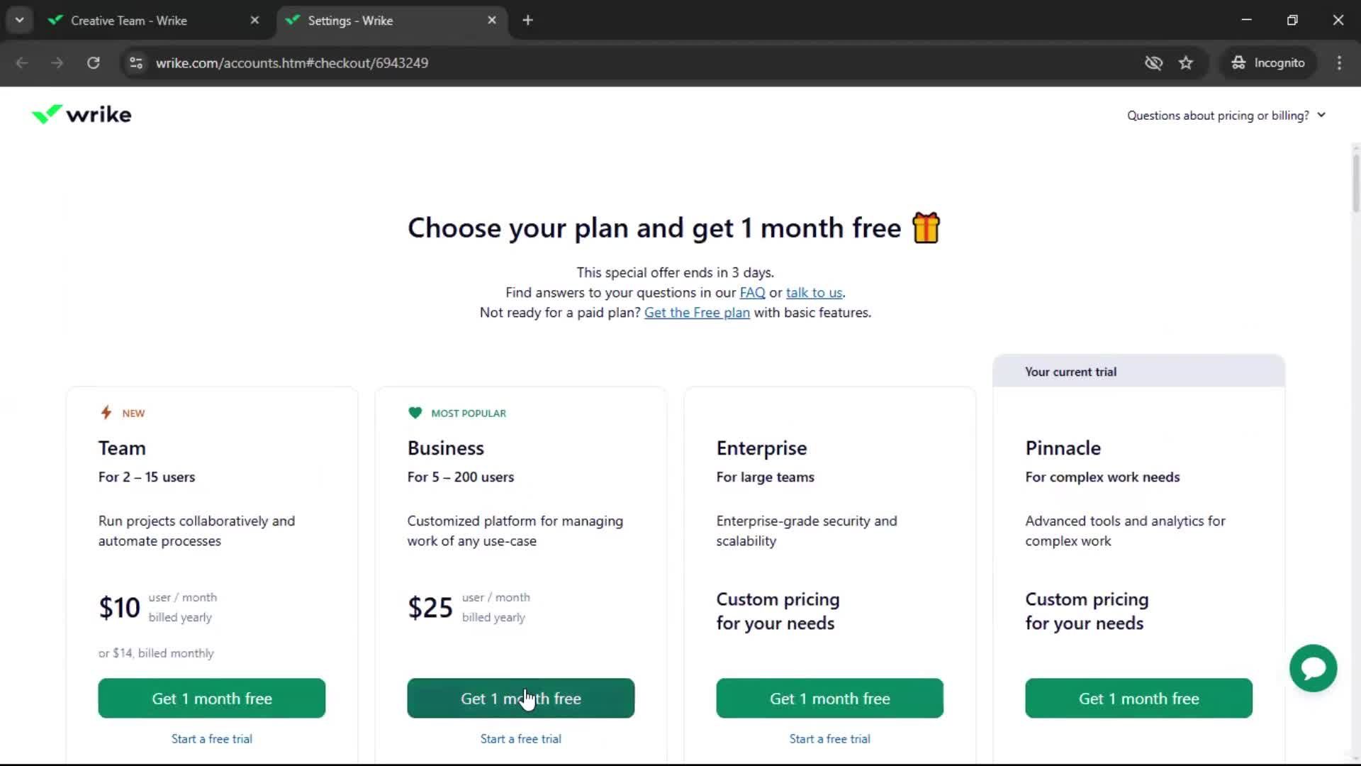 Upgrading your account screenshot