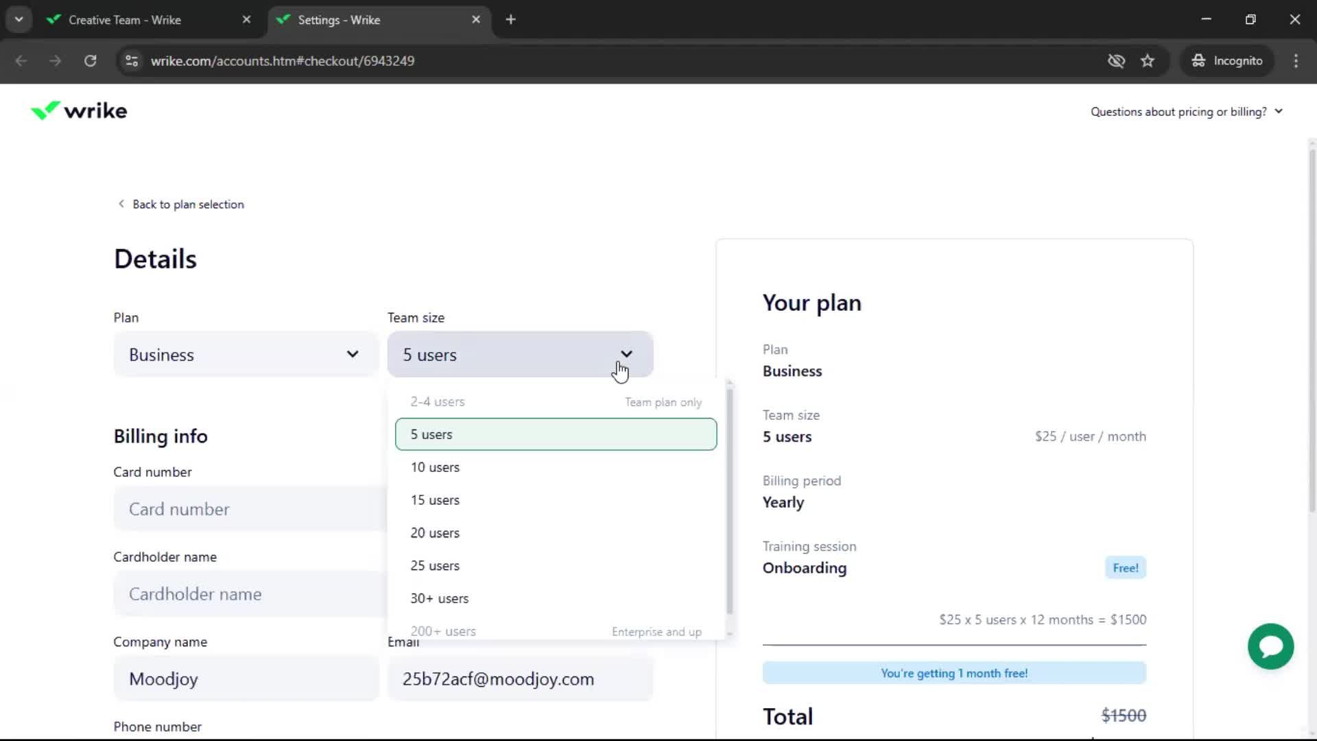 Upgrading your account screenshot