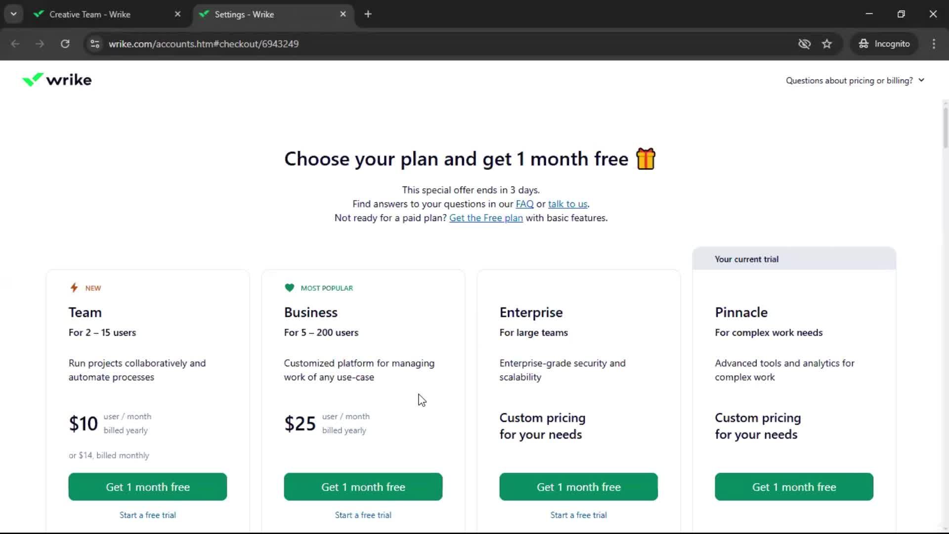 Upgrading your account screenshot