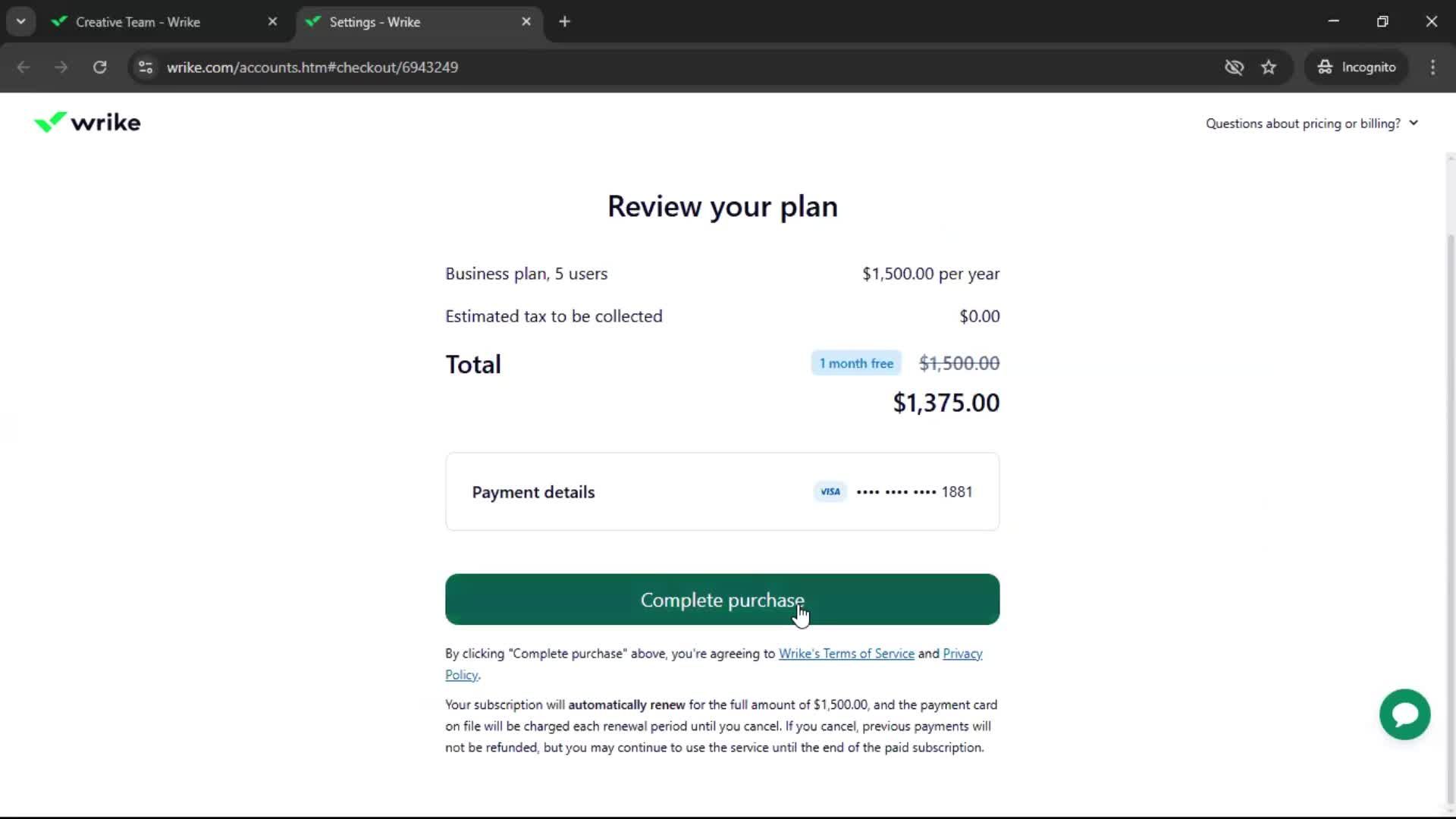 Upgrading your account screenshot