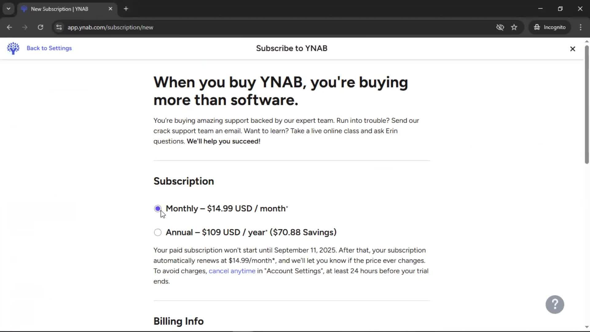 Upgrading your account screenshot