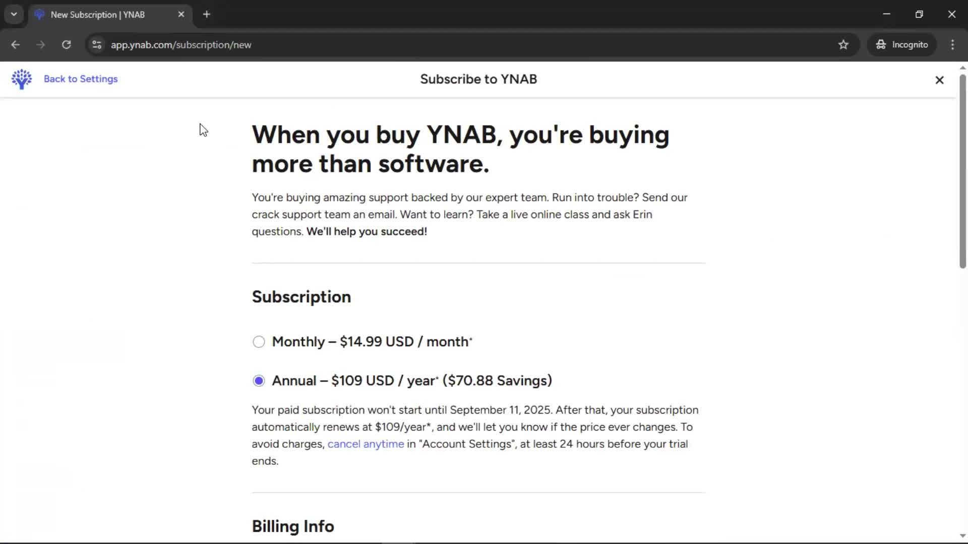 Upgrading your account screenshot